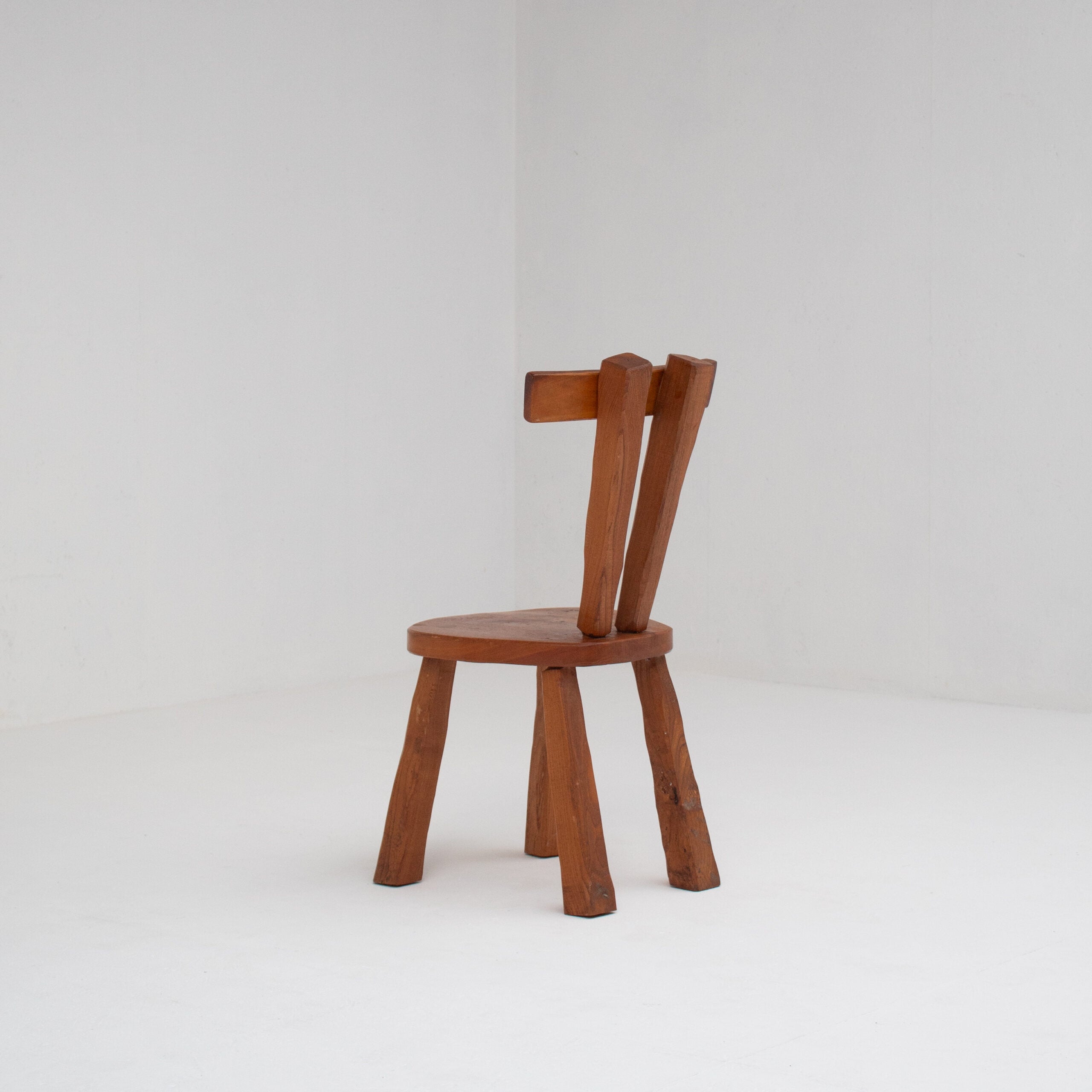 Small Brutalist Solid Elm Chair, France — side angle