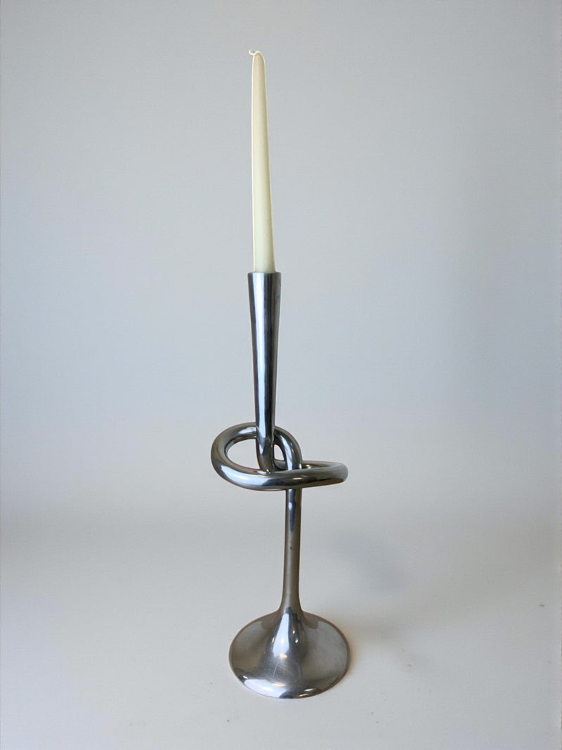 XL knotted candlestick in Solid aluminum, Italy, 1980's by Malamar Studio | The Oblist