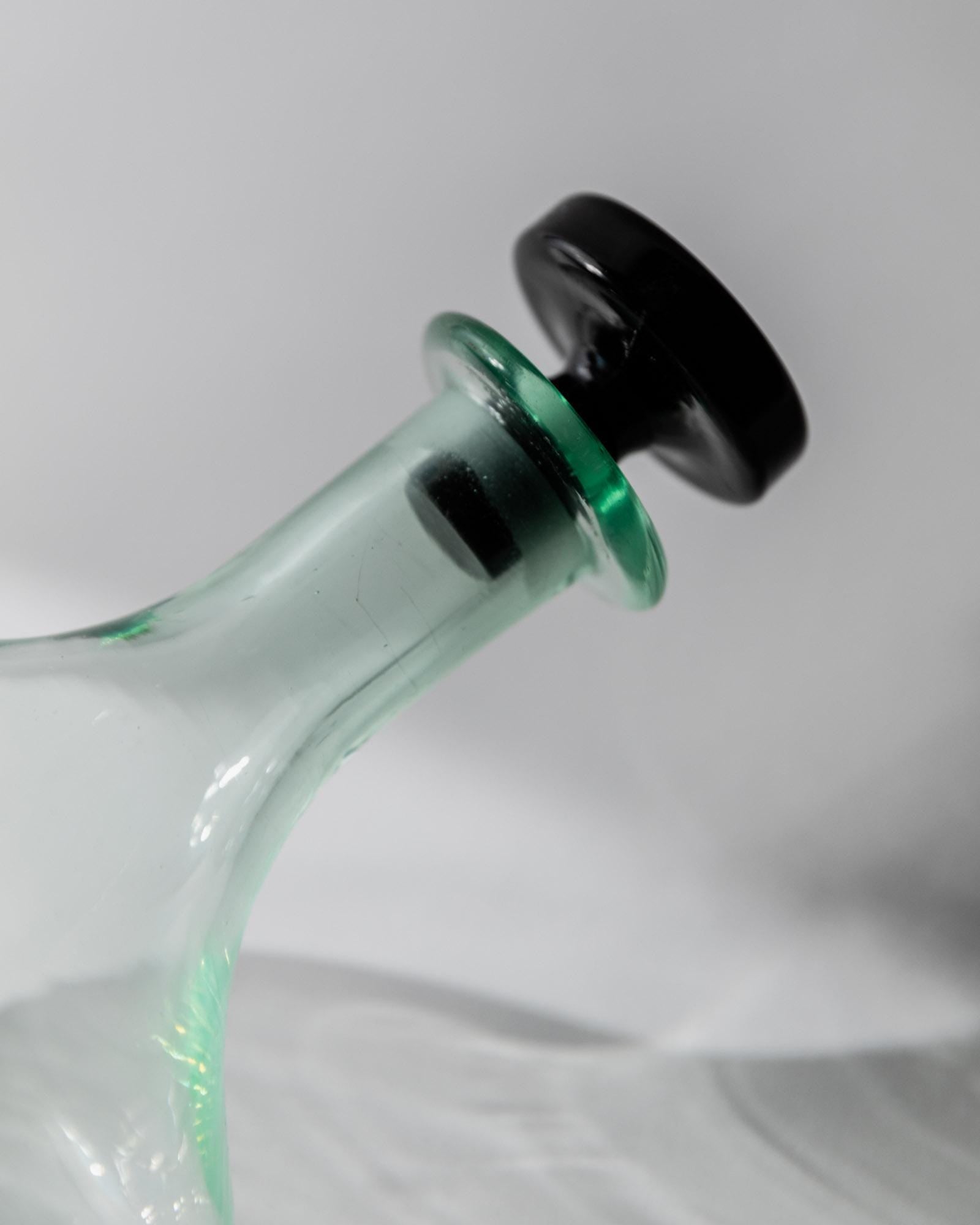 1960s Murano Glass Decanter — top view highlighting green glass and black stopper
