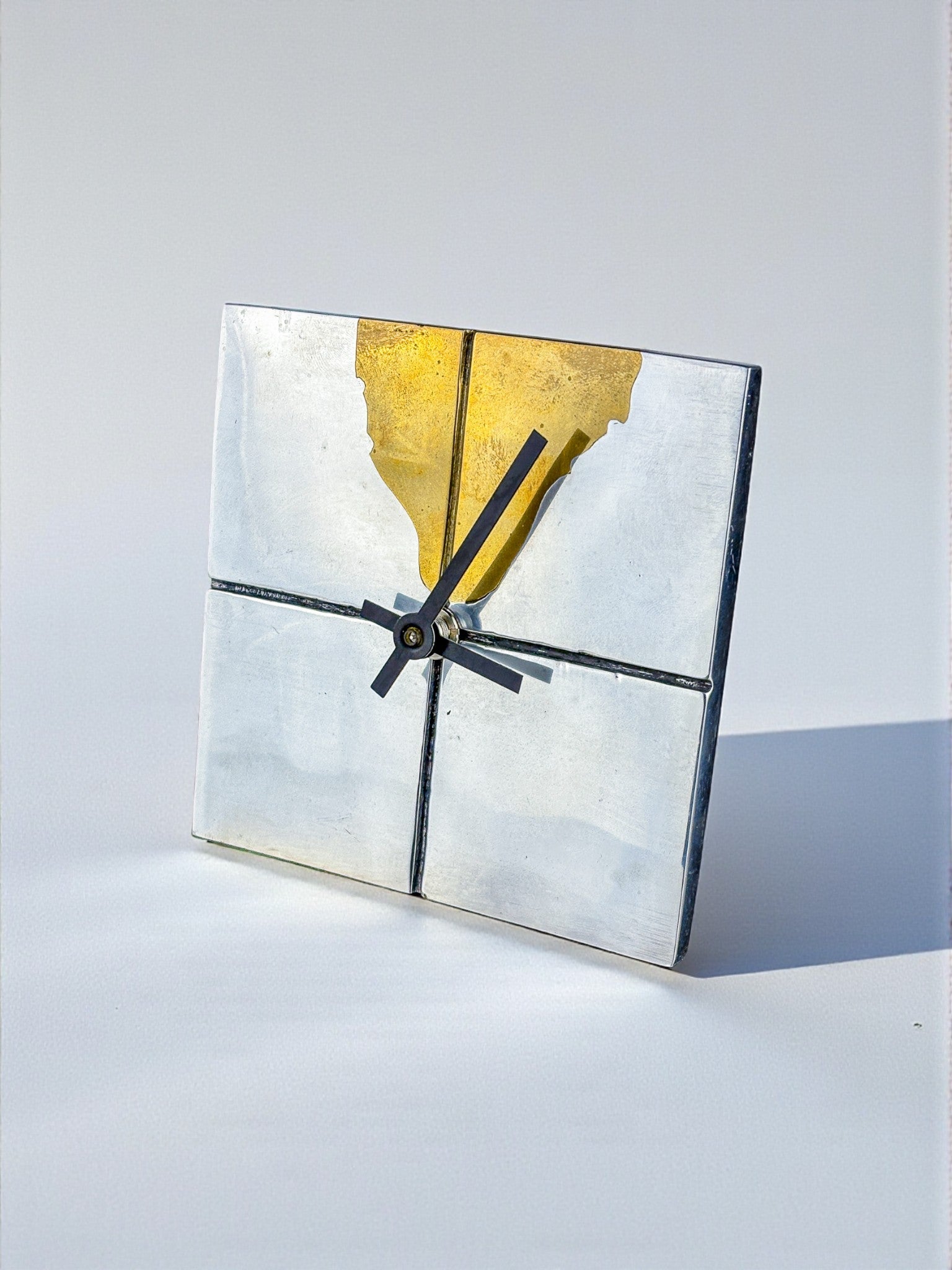 Brutalist Clock by Art3, Brass & Aluminium, Spain, 1980s — detail view