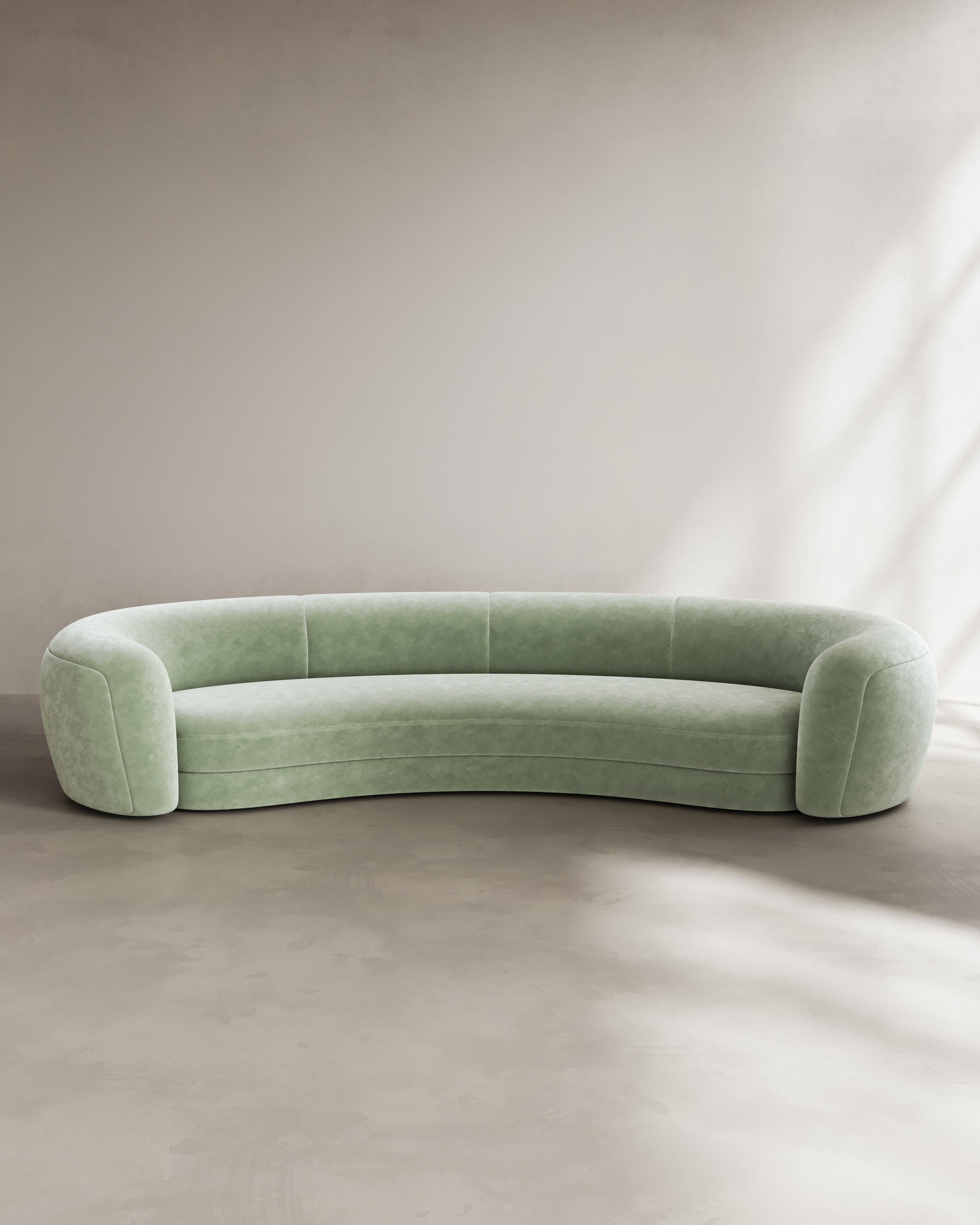 Palace Sofa III — top view of green velvet sofa in minimalist setting