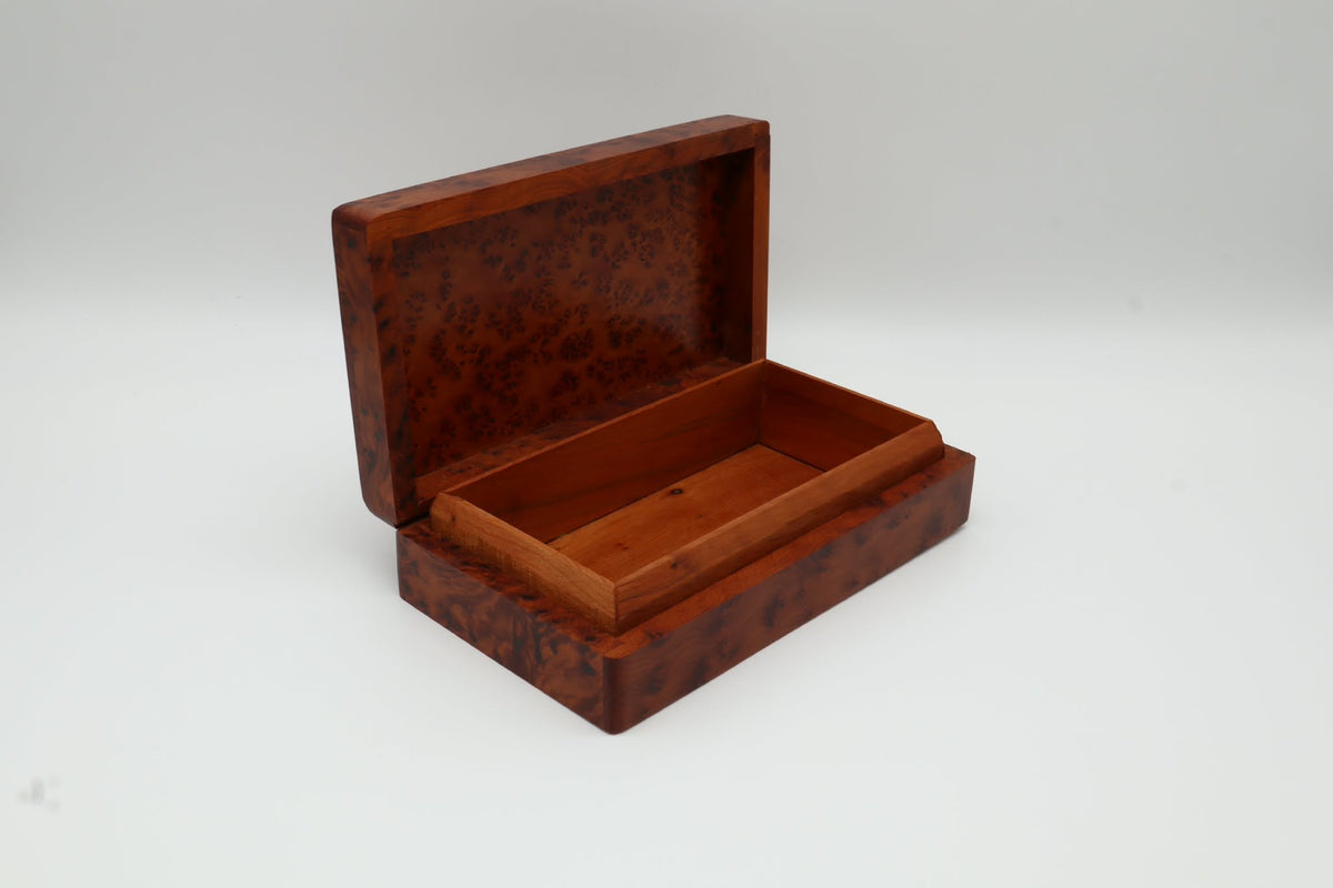 Vintage Moroccan Solid Thuya Burl Wood Box (1970s) — detail view