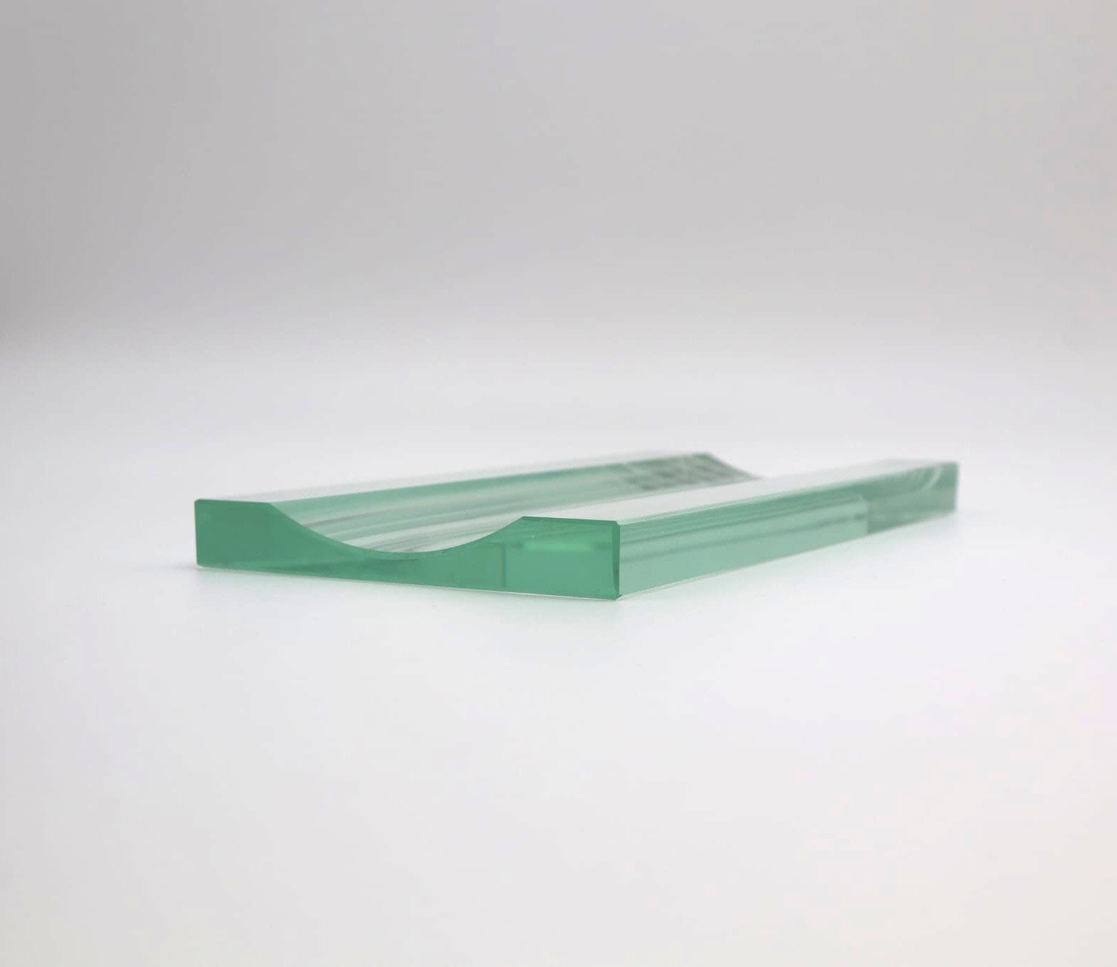 Mid-Century FontanaArte Sculptural Beveled Crystal Pen Tray — Italy, 1950s — side angle showing clear crystal material