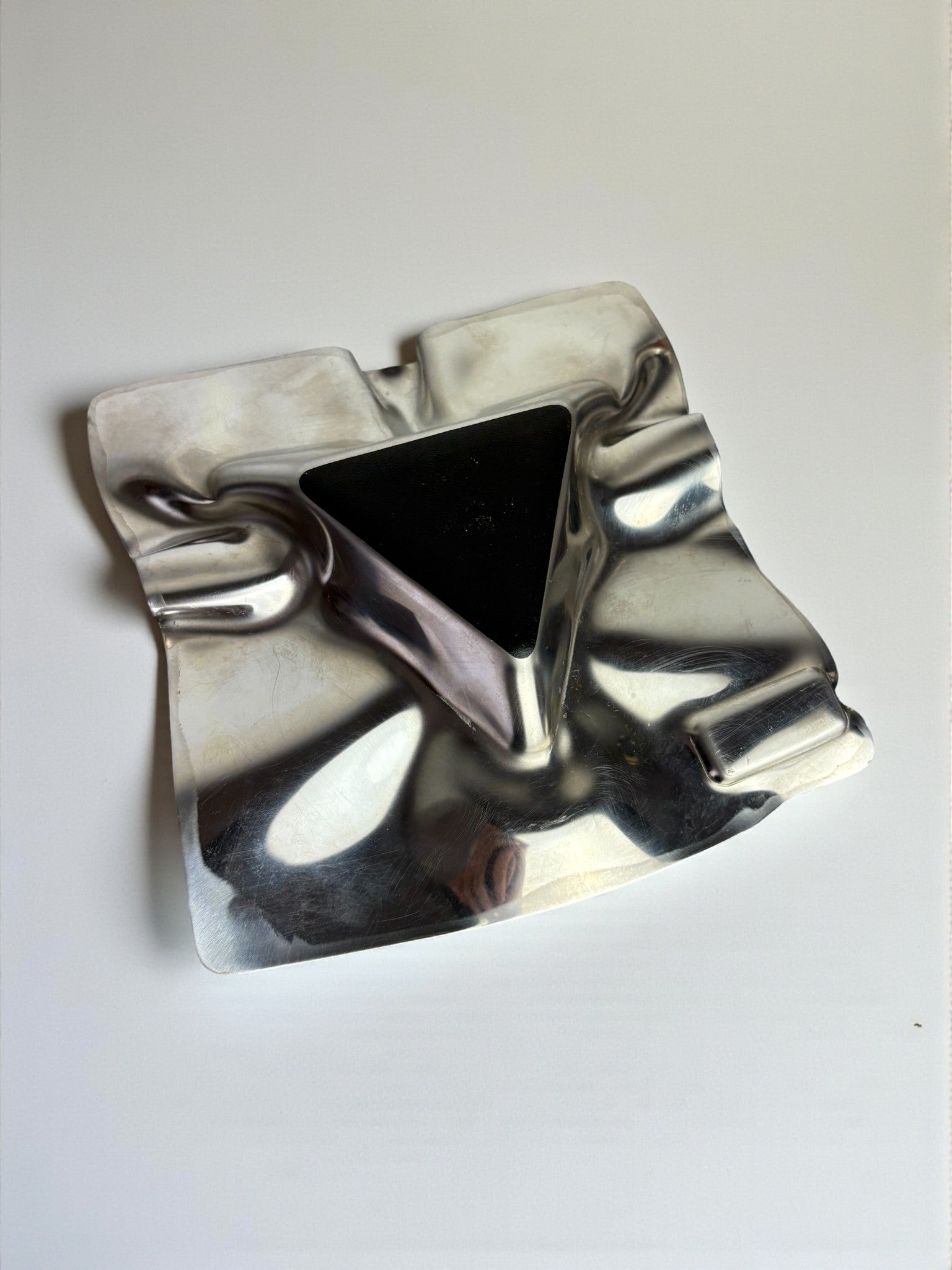 Biomorphic Ashtray, Stainless Steel, Spain, 1970s — top view of shiny metallic surface