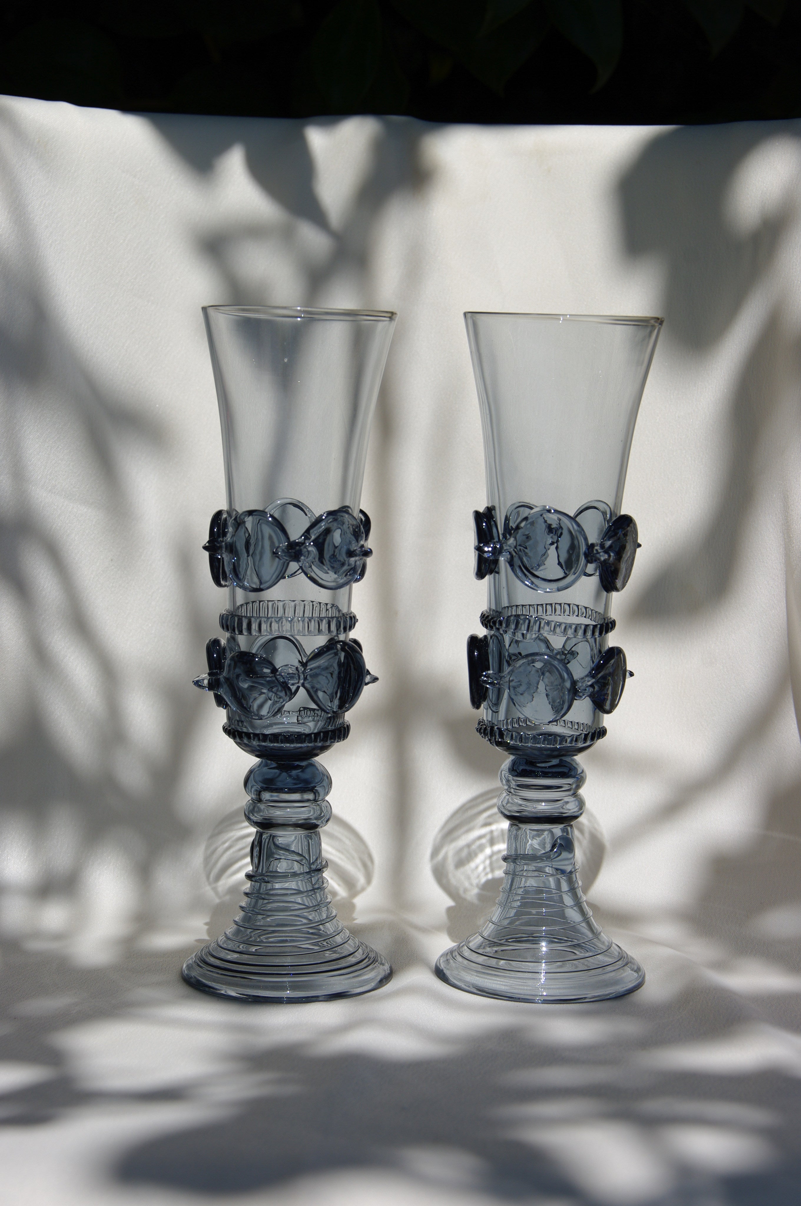 Pair of Mouthblown Champagne Flute - Dots Spirals