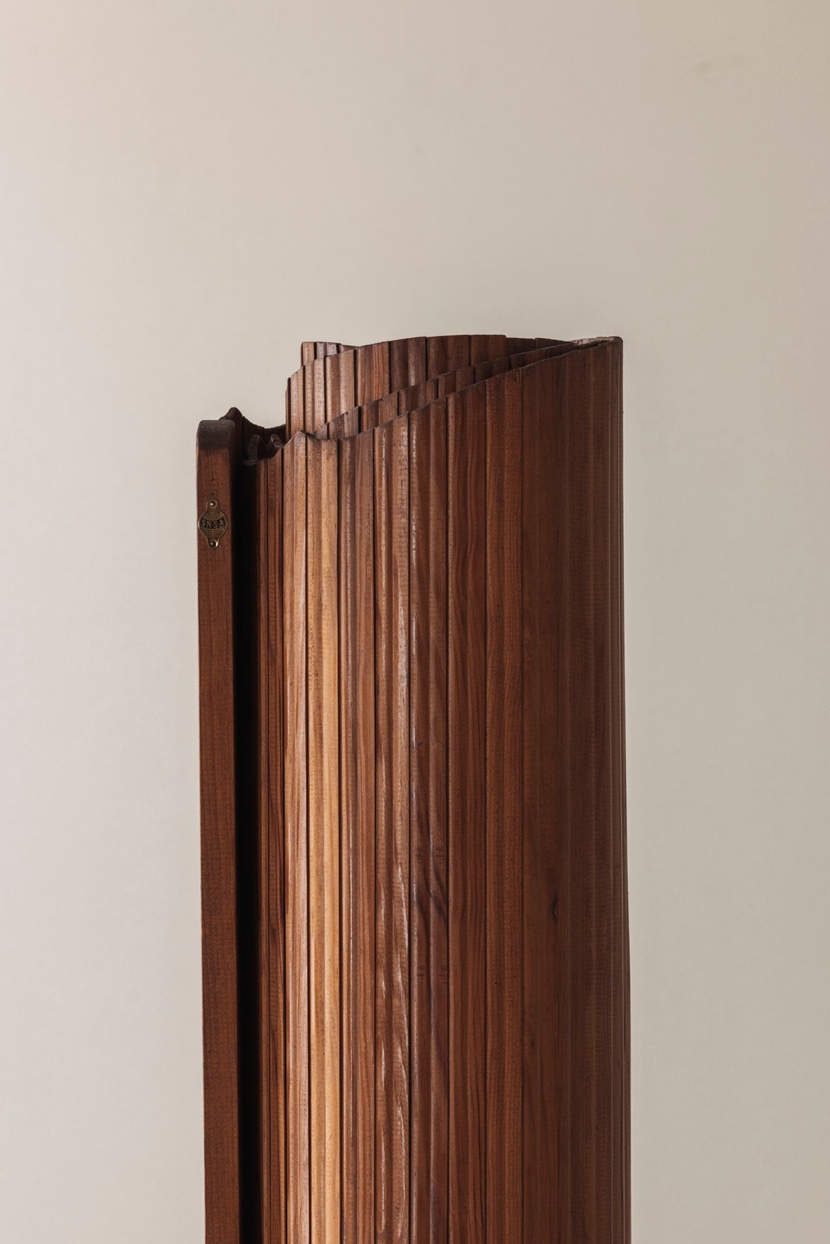 S.N.S.A. Pine Tambour Room Divider, France 1950s — side angle