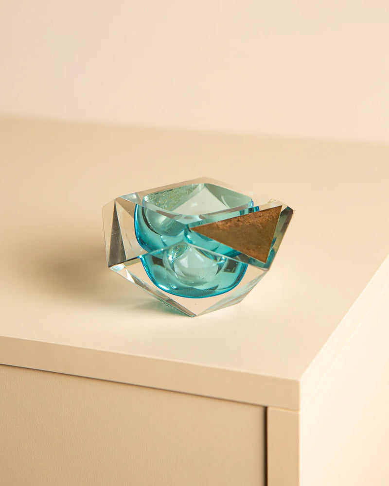 Turquoise Murano glass diamond ashtray by Flavio Poli for Seguso