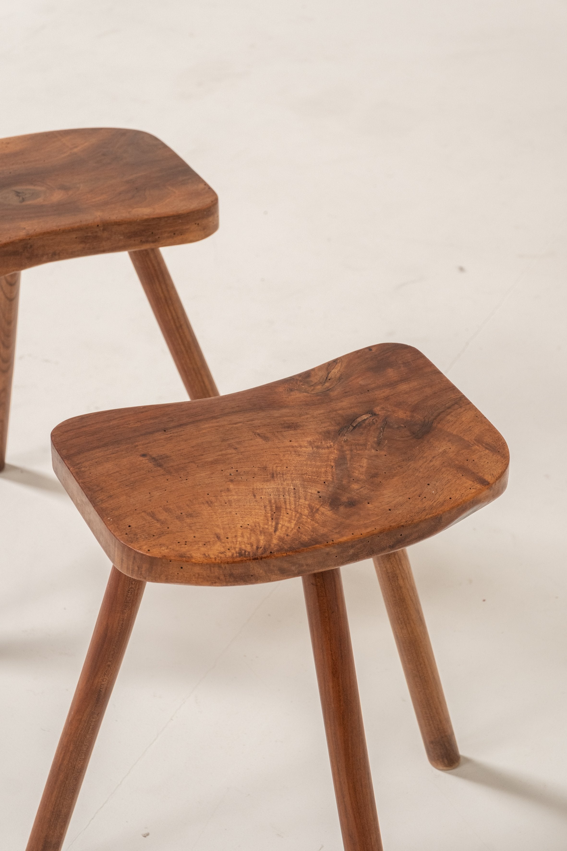 Pair of French Wooden Stools, 1950s — lifestyle setting