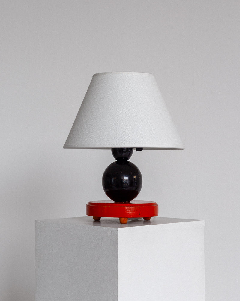 Petite Wooden Art Deco Table Lamp by Spigel | The Oblist — black and red wood