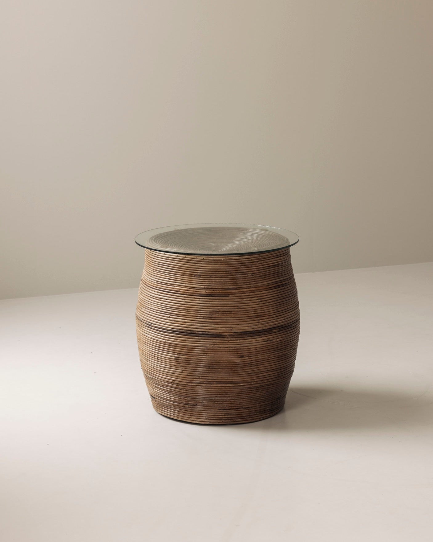 Reed side table with glass top, Italy 1960s — detail view