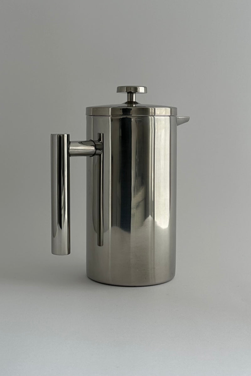 'HEDONISM' stainless steel french press — detail view