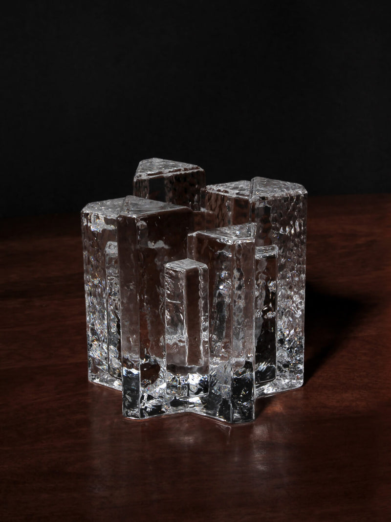 Brutalist Swedish Crystal Glass Candle Holder — detail view