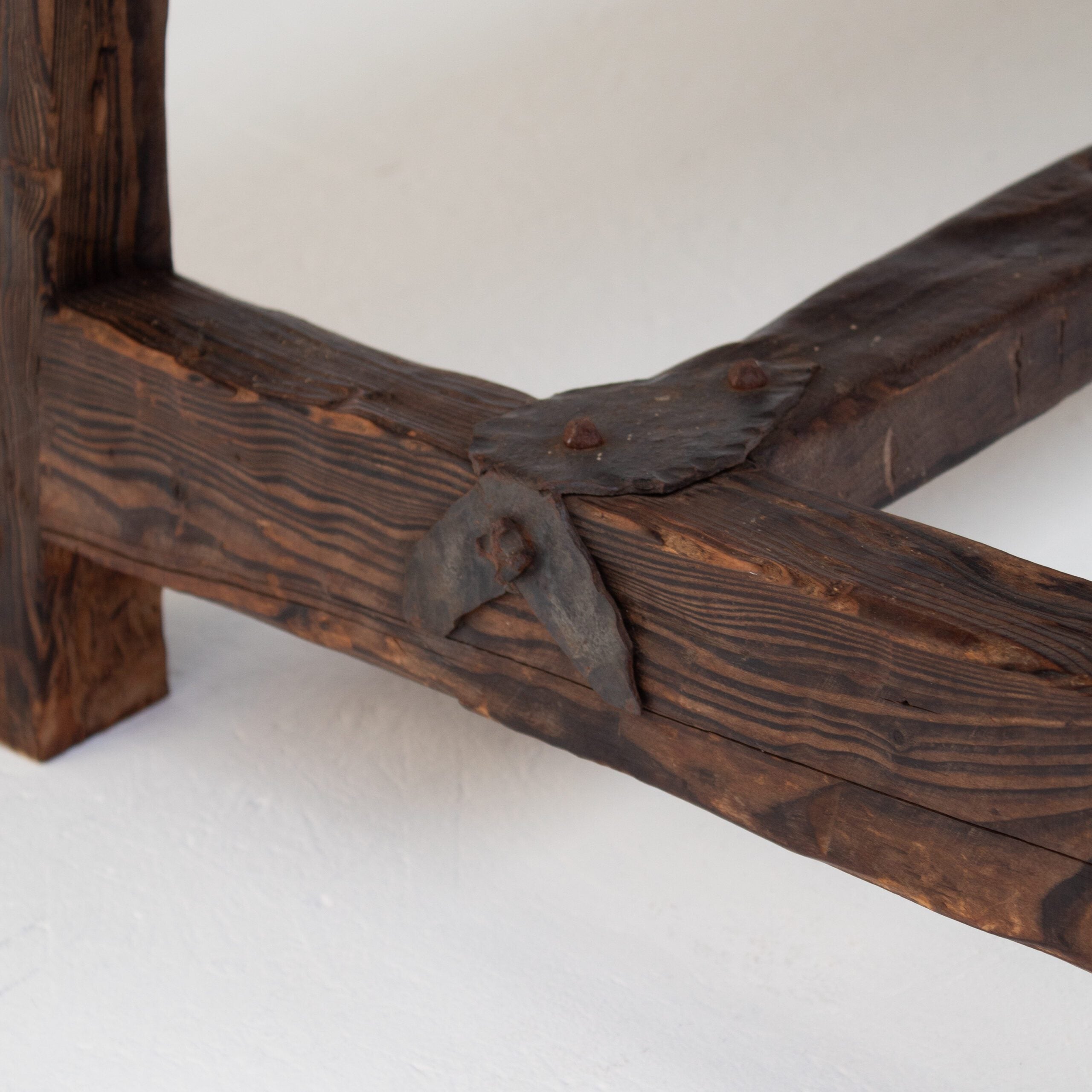 Brutalist Solid Wood Coffee Table — close-up of textured wooden leg detail
