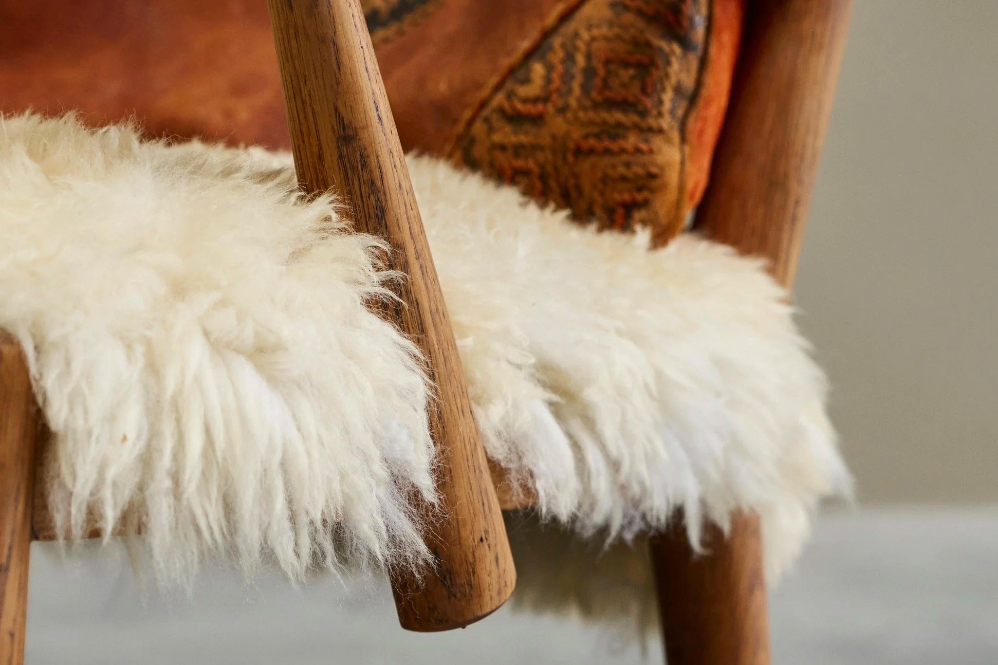 Rocking Chair in Solid Oak and Sheepskin France 1960s — additional view
