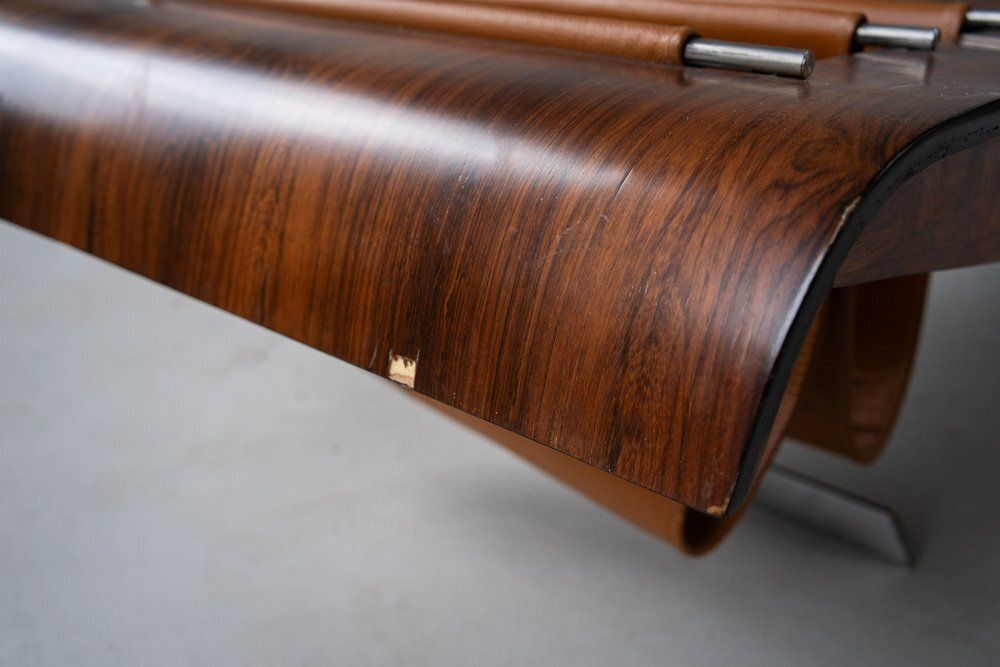 Vintage Onda Bench With Magazine Rack By Jorge Zalszupin For Atelier Moveis, 1950s — side angle