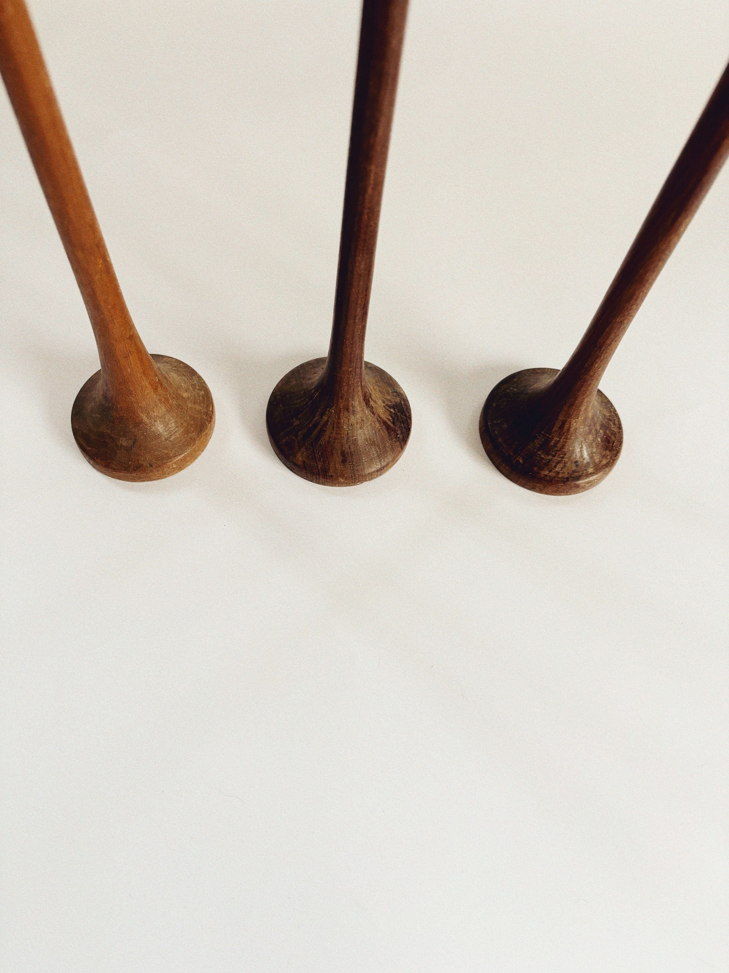 Wood Candle Holders - Mid Century — close-up of wooden bases from above