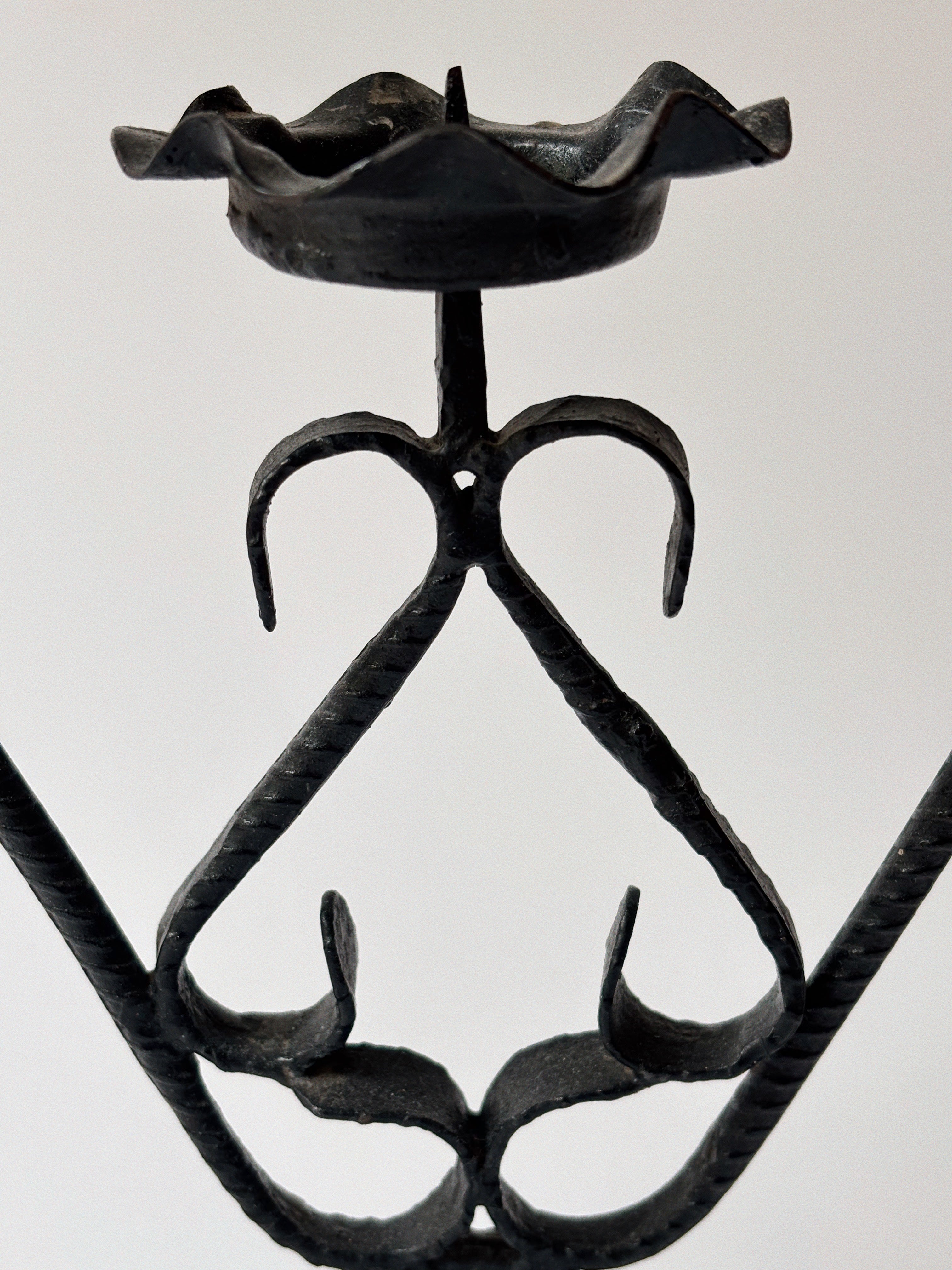 Folk Art Metal Candelabra, Poland — side angle