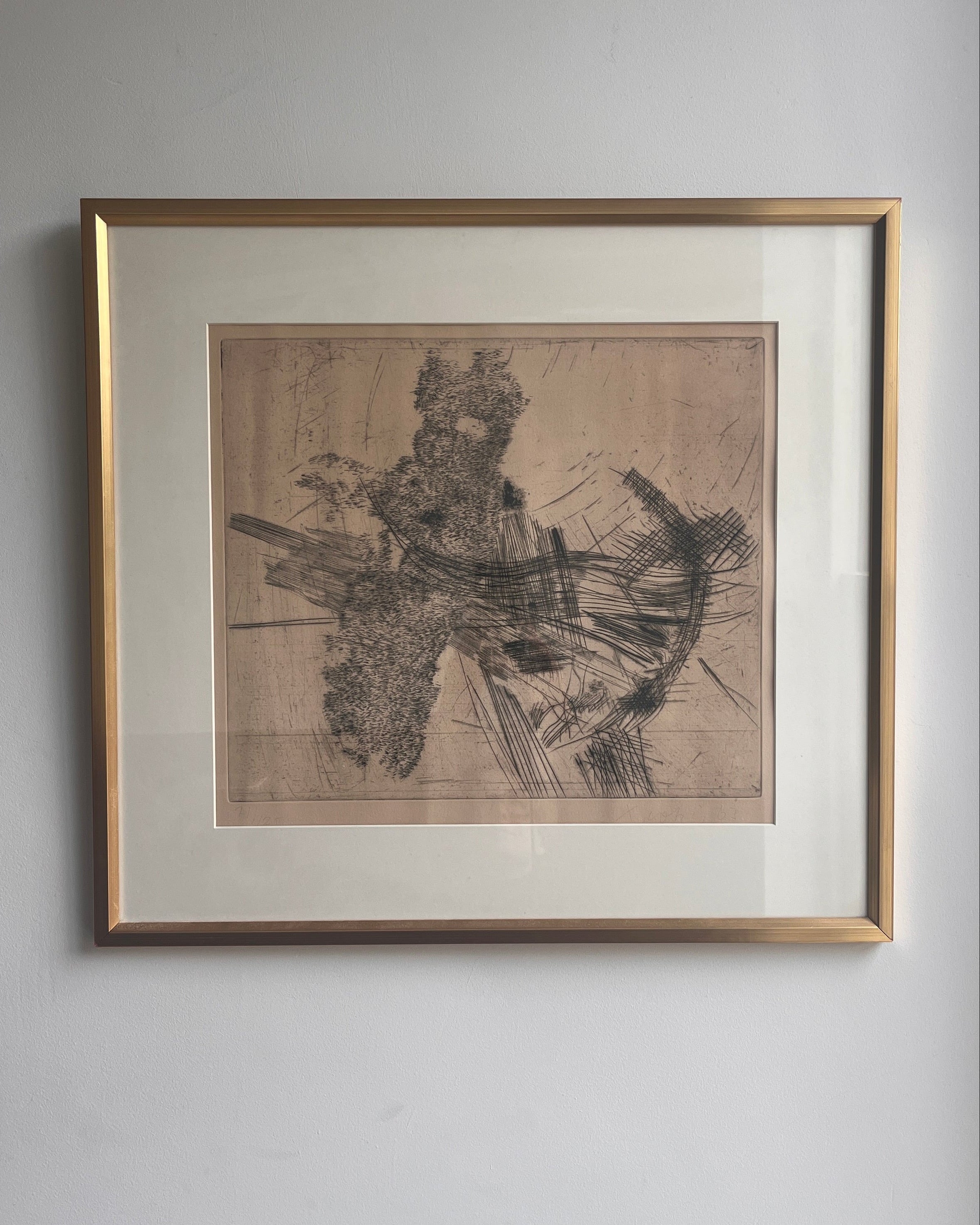 Swedish Lithograph by Ulf Trotzig — side angle in gold frame