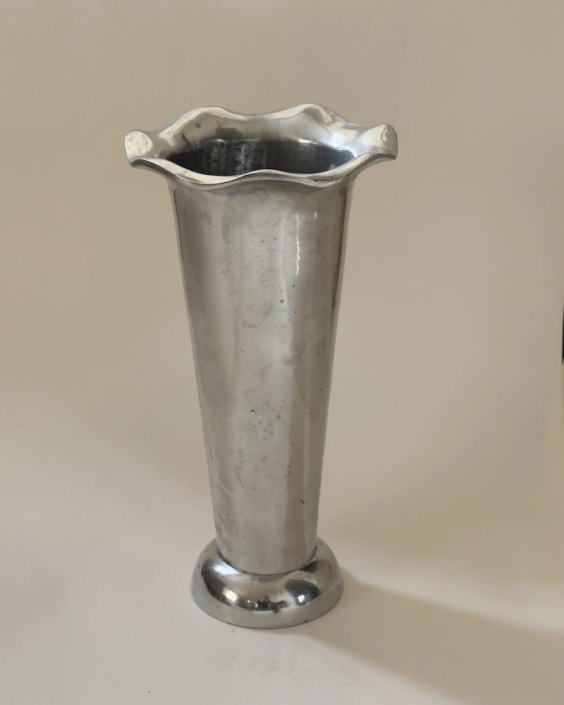 Tall Sculptural Trumpet Vase with Scalloped Rim by Galerie Storm | The Oblist — polished metal finish