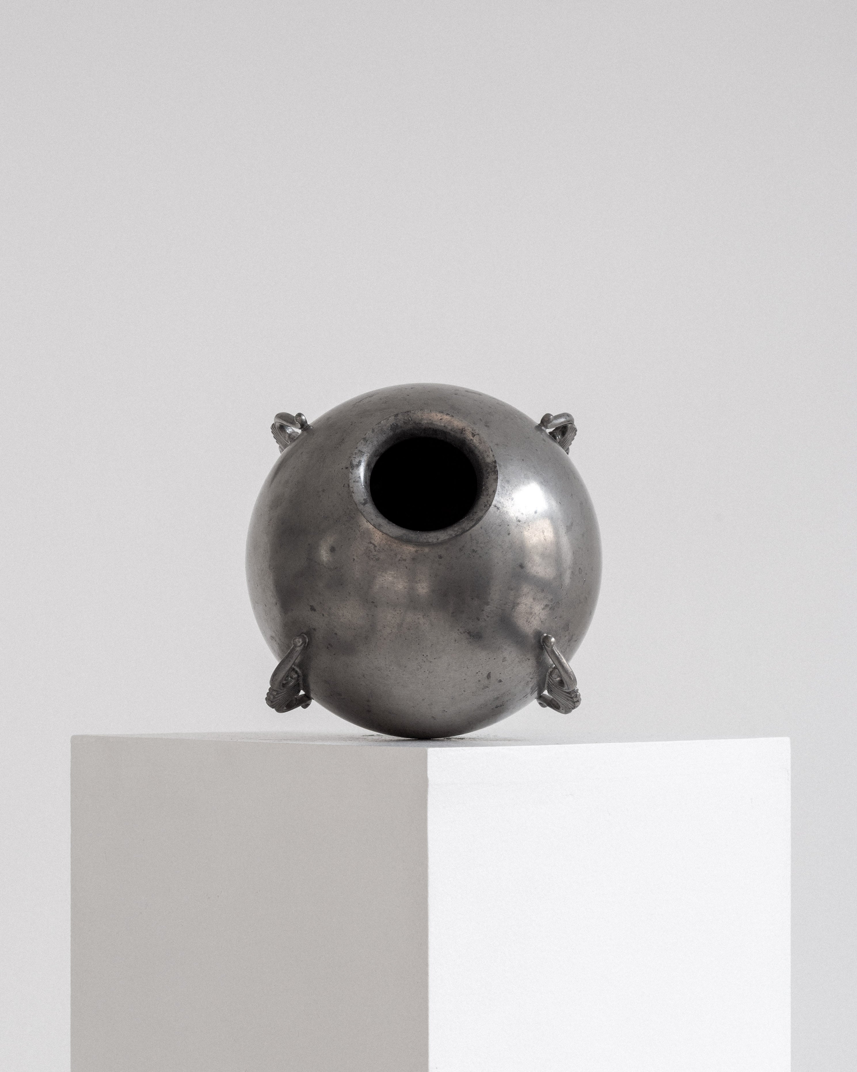 Spherical Art Deco Pewter Vase by C.G. Hallberg, 1934