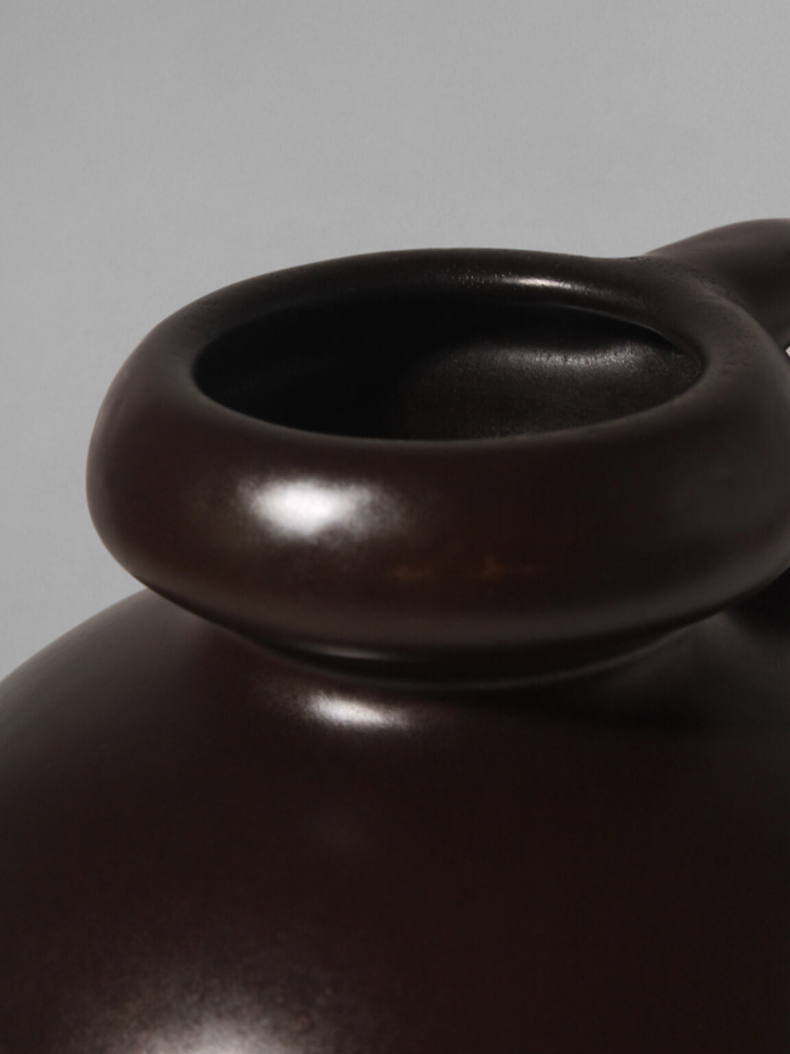 Chocolate Brown Ceramic German Jug, 1960s — detail view