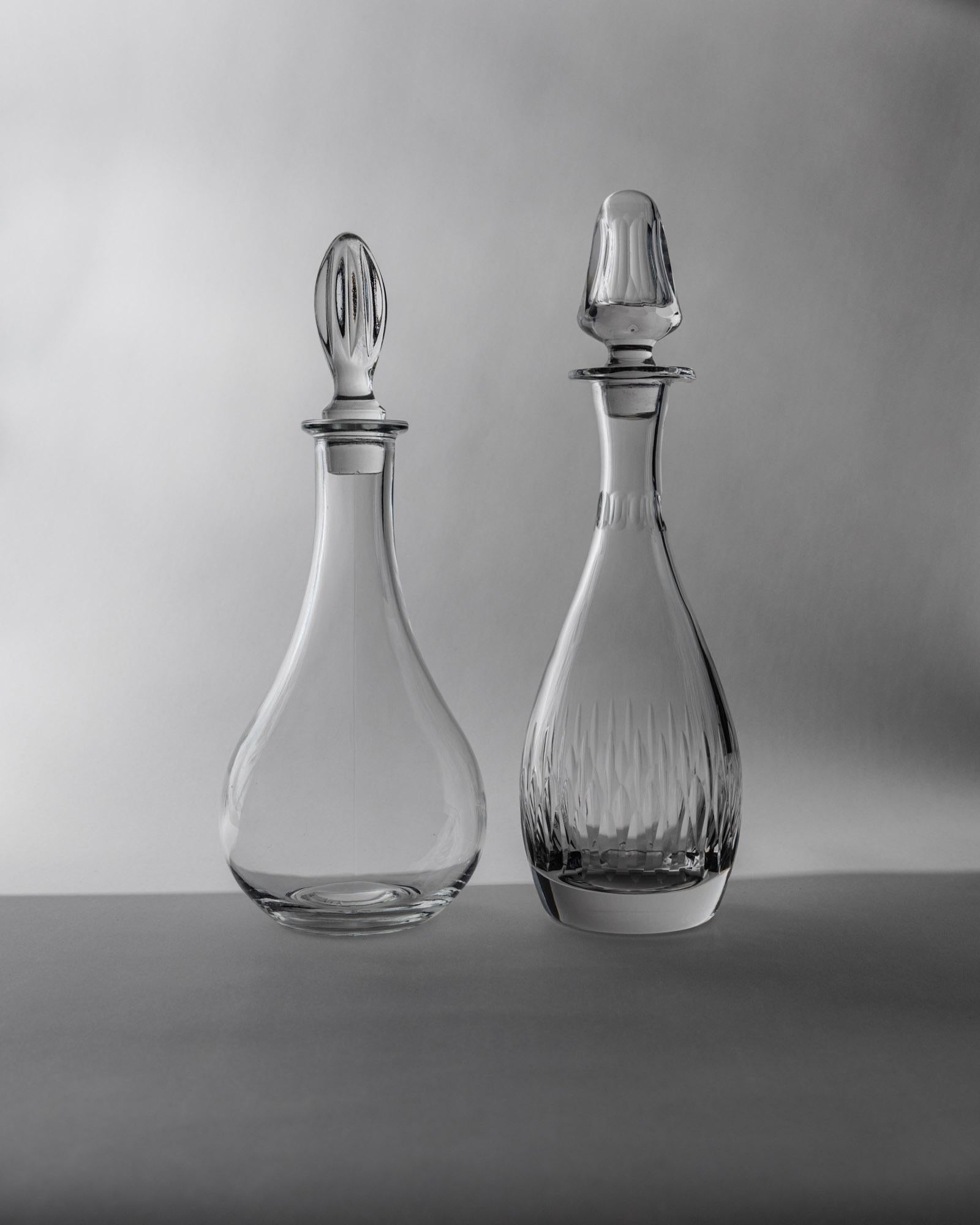 Vintage 1980s Glass Decanter Set of 2 — side view on gray background
