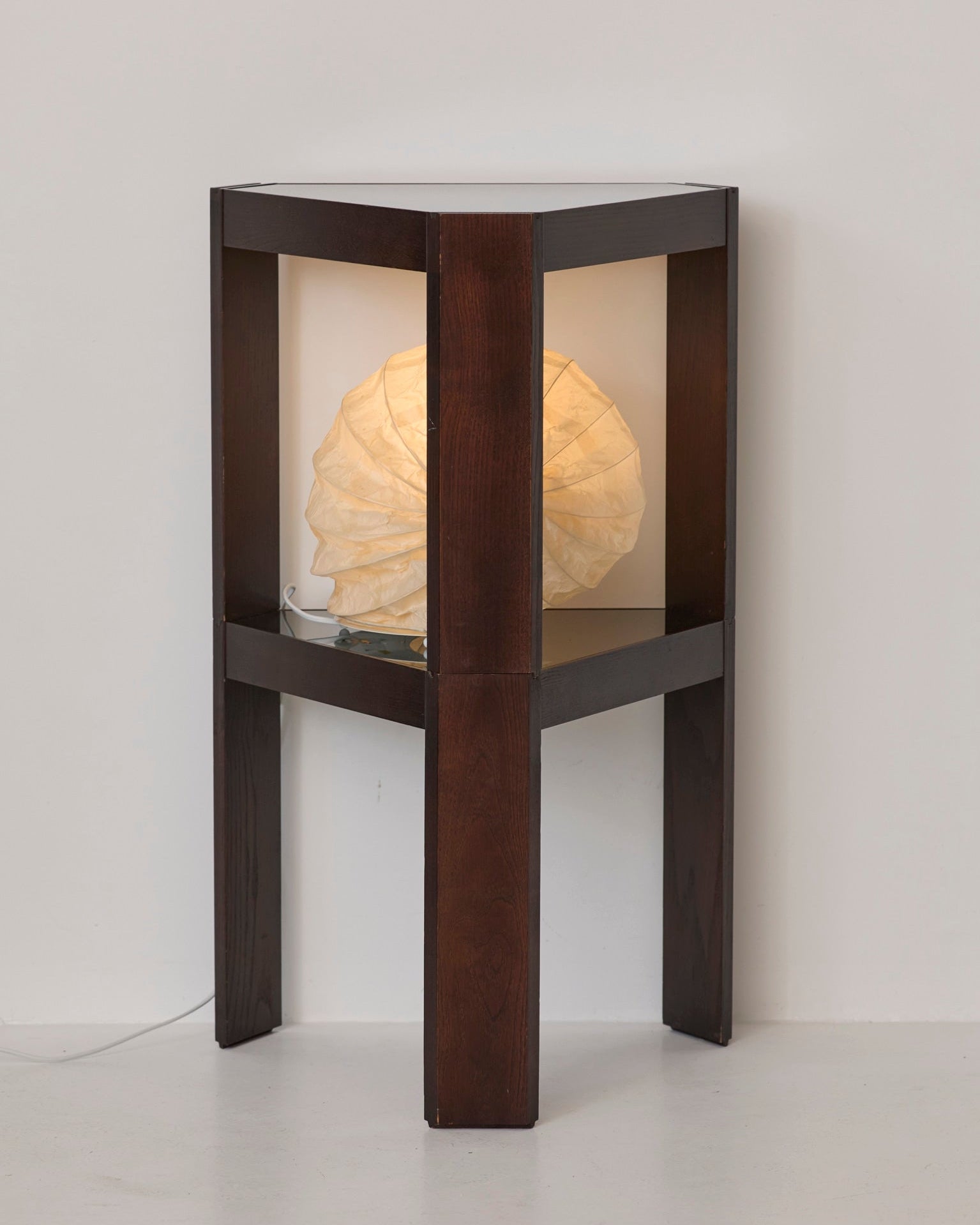 Stackable Triangular Wood and Glass Side Tables by Porada Arredi, c. 1970 by DIG IN JAPAN | The Oblist