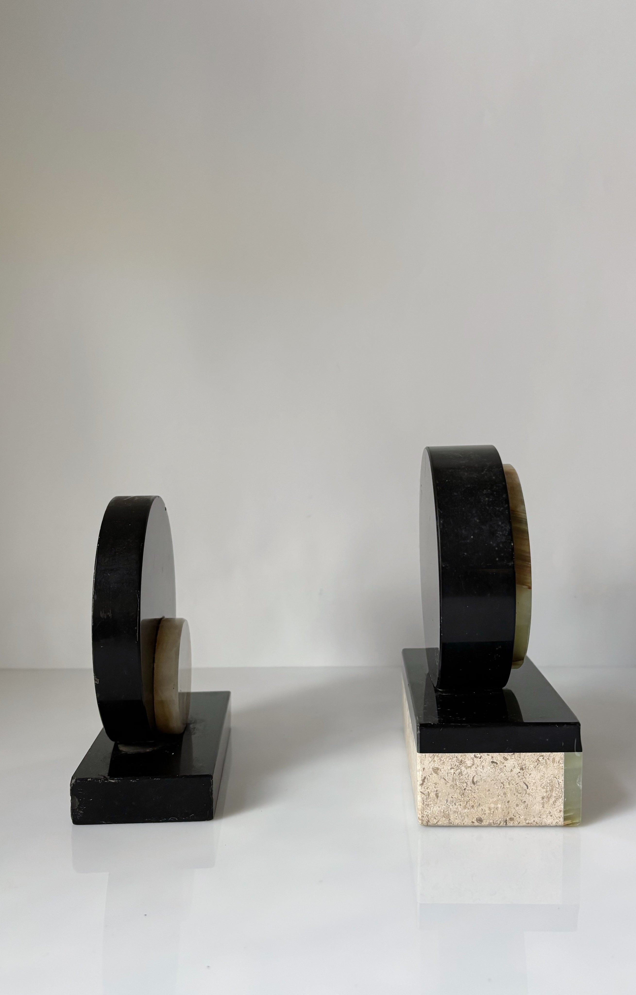 Art Deco Marble & Onyx Bookends, Germany — side view on white surface