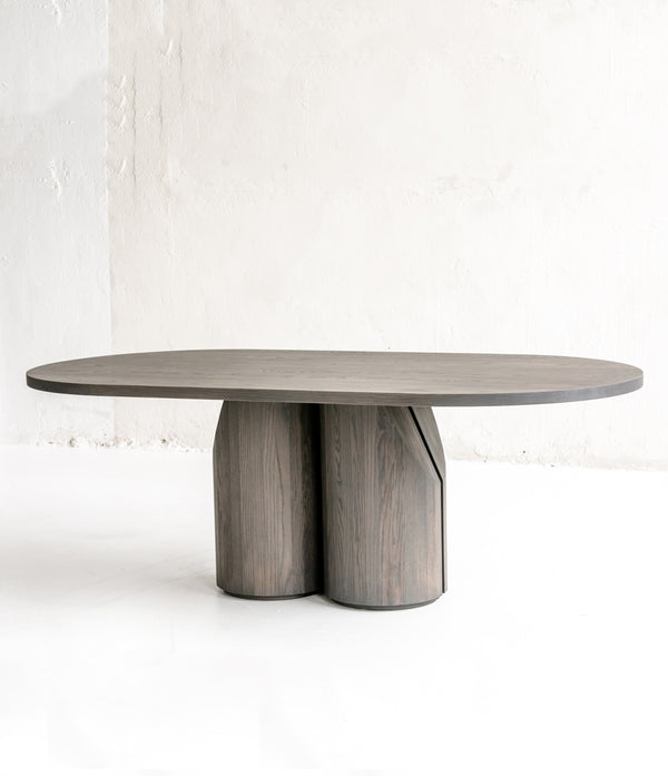 Barrow Dining Table in Solid Wood — back view highlighting rounded base