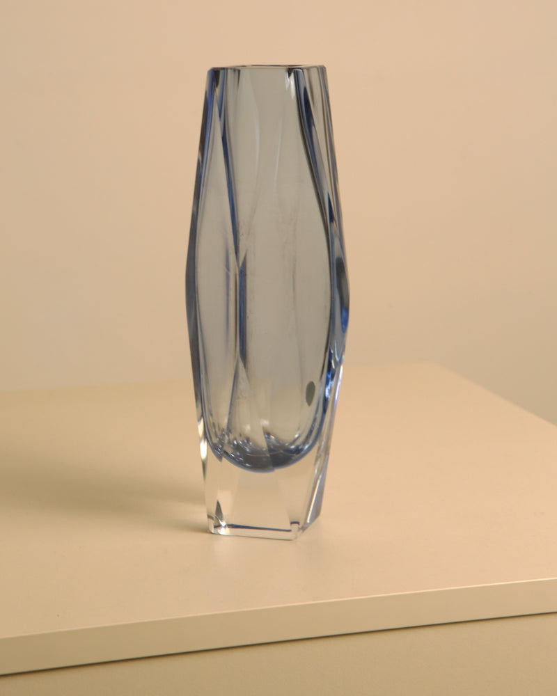 Sky blue crystal Diamant vase by Flavio Poli for Seguso
