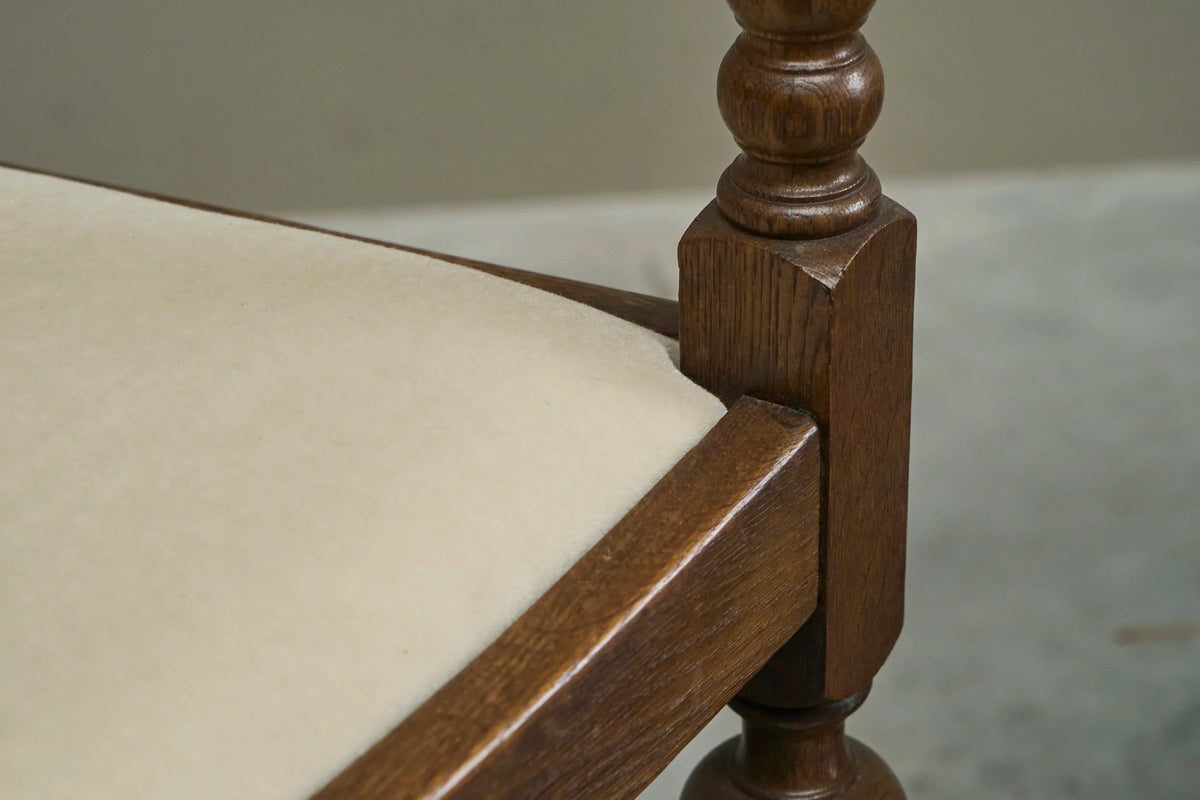 Beautiful Set of 4 French Chairs in Solid Oak and Velvet 1940s — view 9