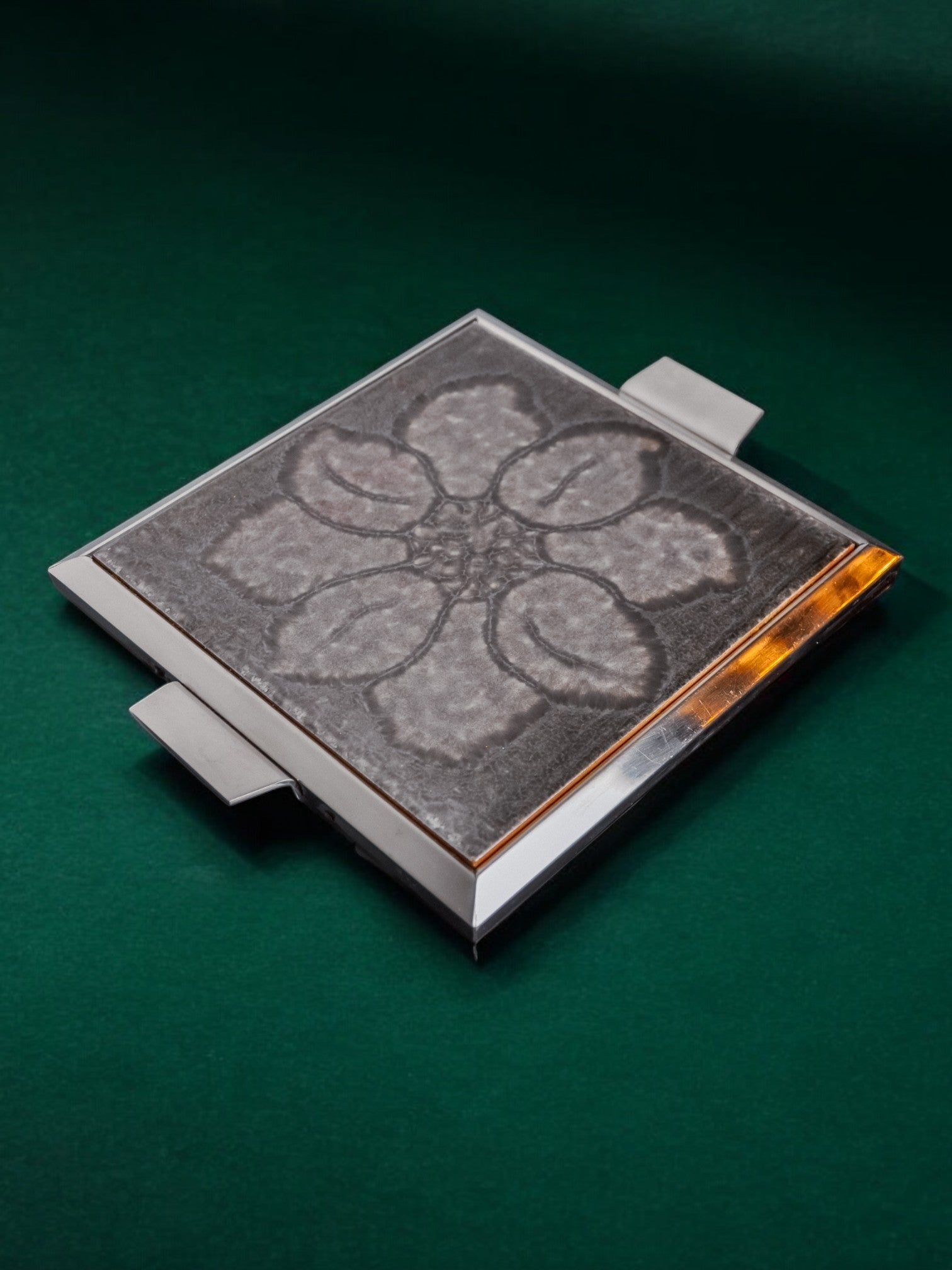 Space Age Floral Grey Ceramic Trivet, Spain, 1970's — close-up of textured ceramic surface