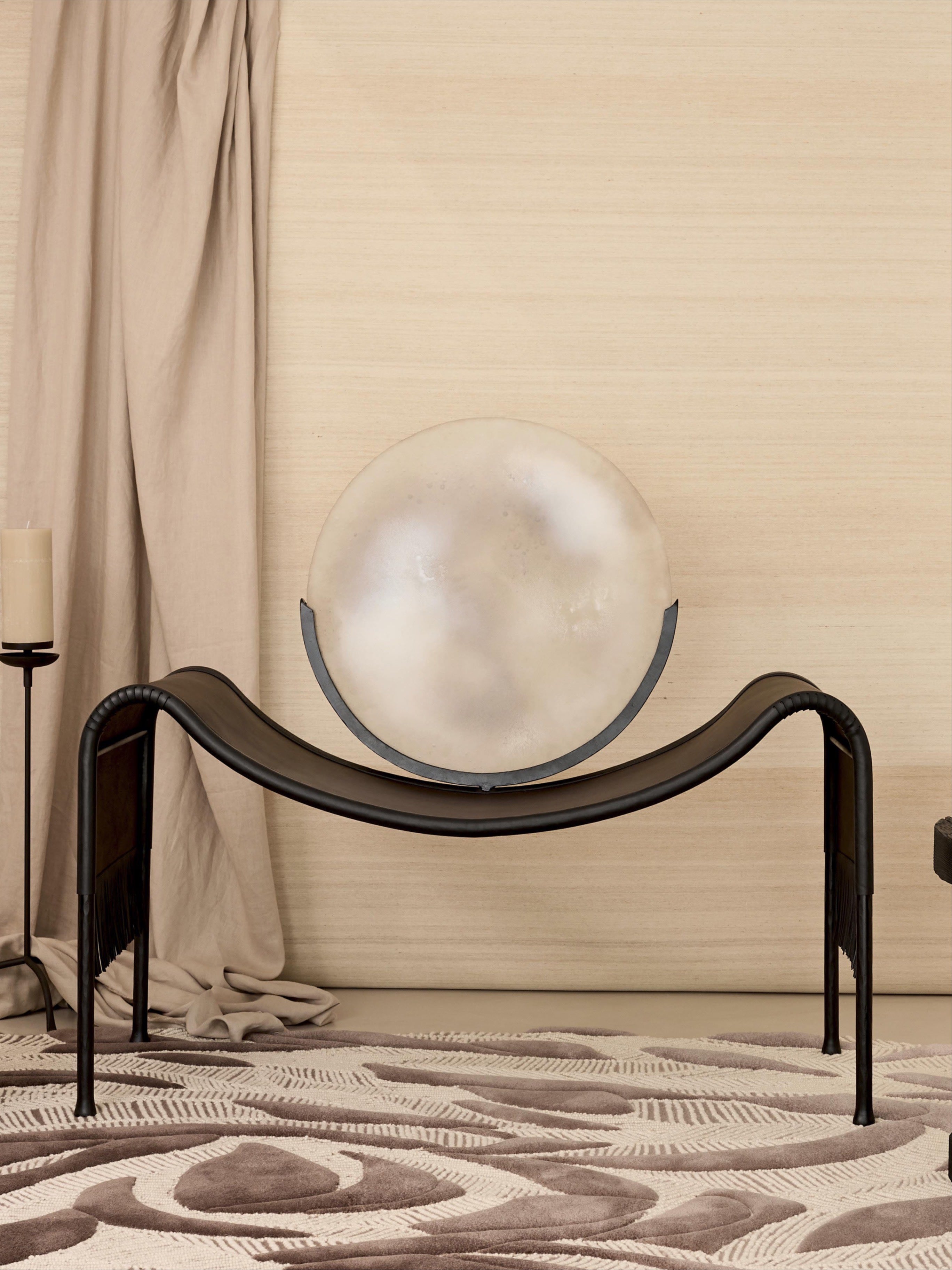 MOON Armchair in Metal and Glass by Munaé | The Oblist — black leather, contemporary design