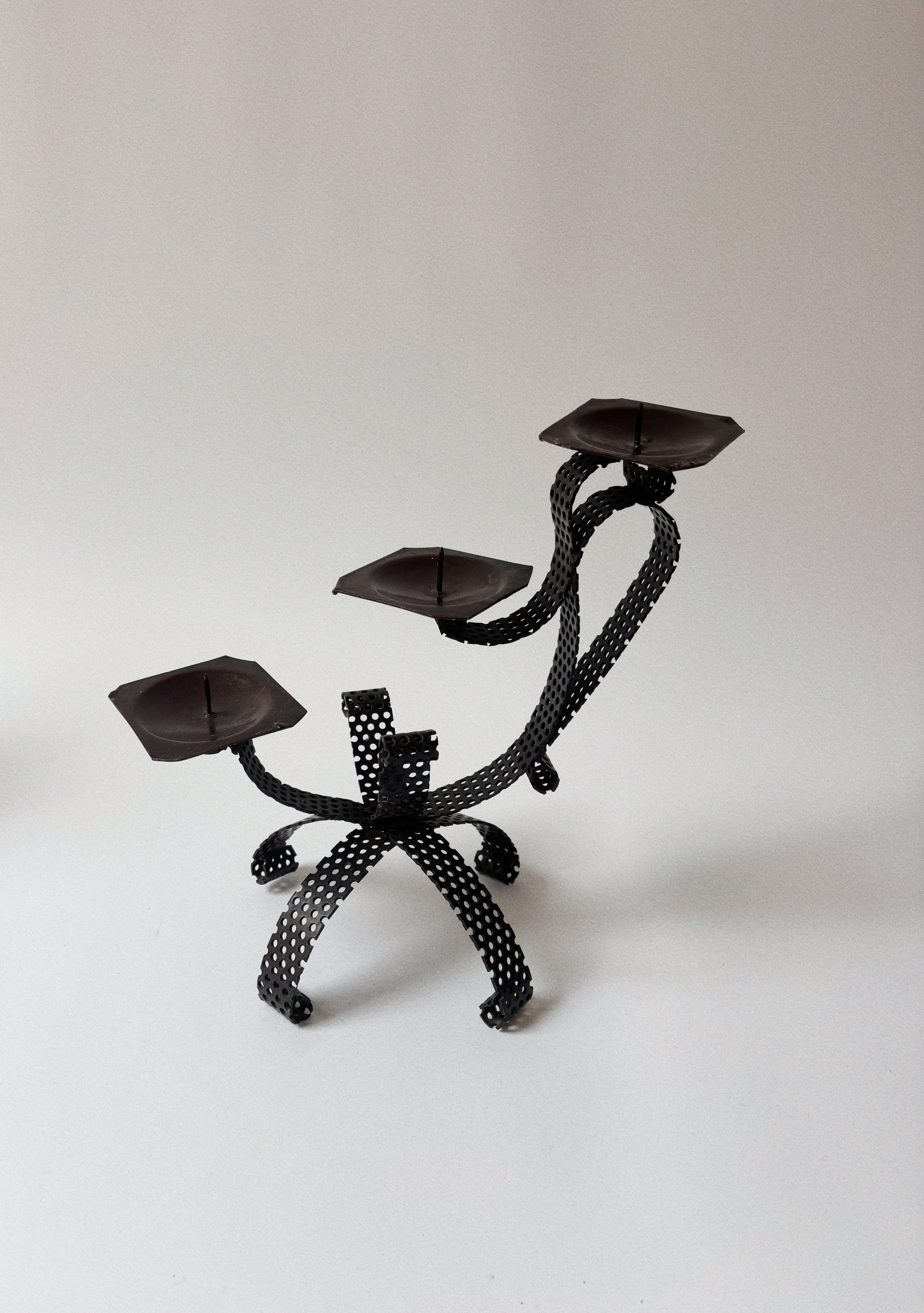 Handmade Metal 3 Arm Candleholder, Poland — detail of twisted metal design