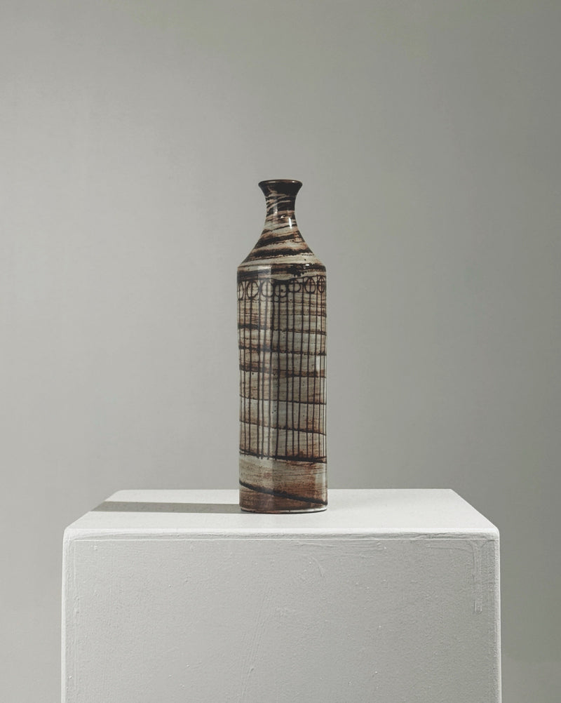 Ceramic soliflore vase by Jacques Pouchain with geometric grid pattern