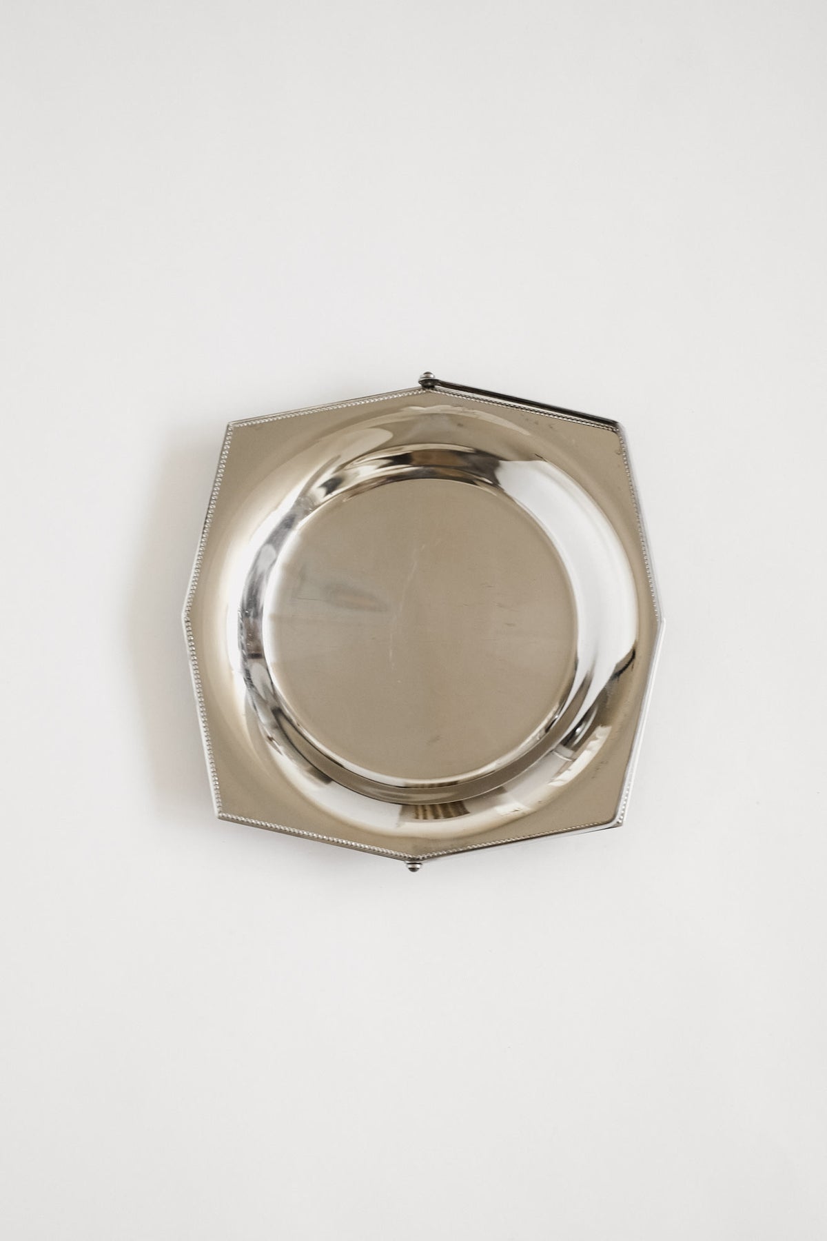 Vintage Old Hall Stainless Steel Basket with Beaded Edge — side angle