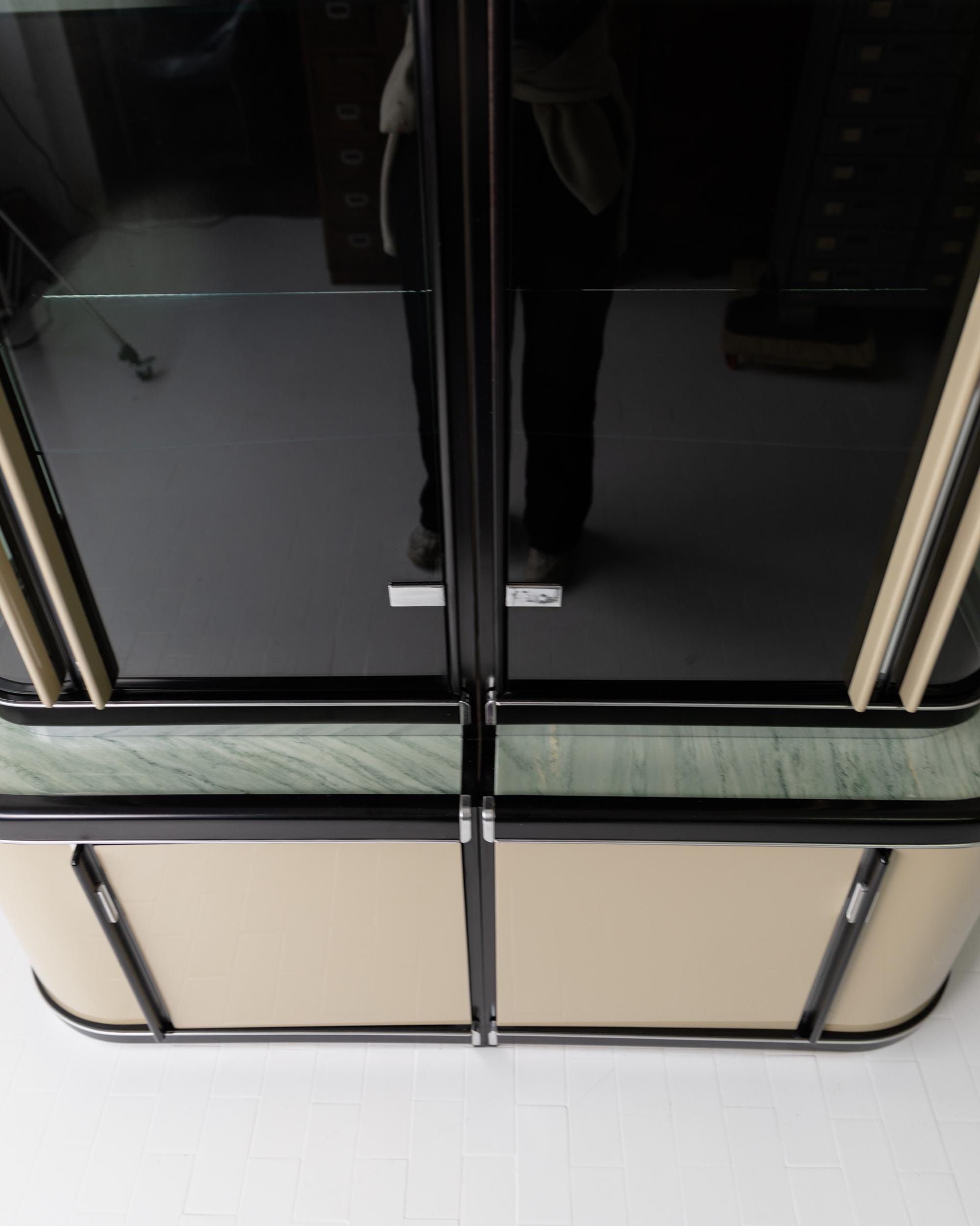 1950s Art Deco Bar Cabinet in Lacquered Wood — back view showing black and beige finish
