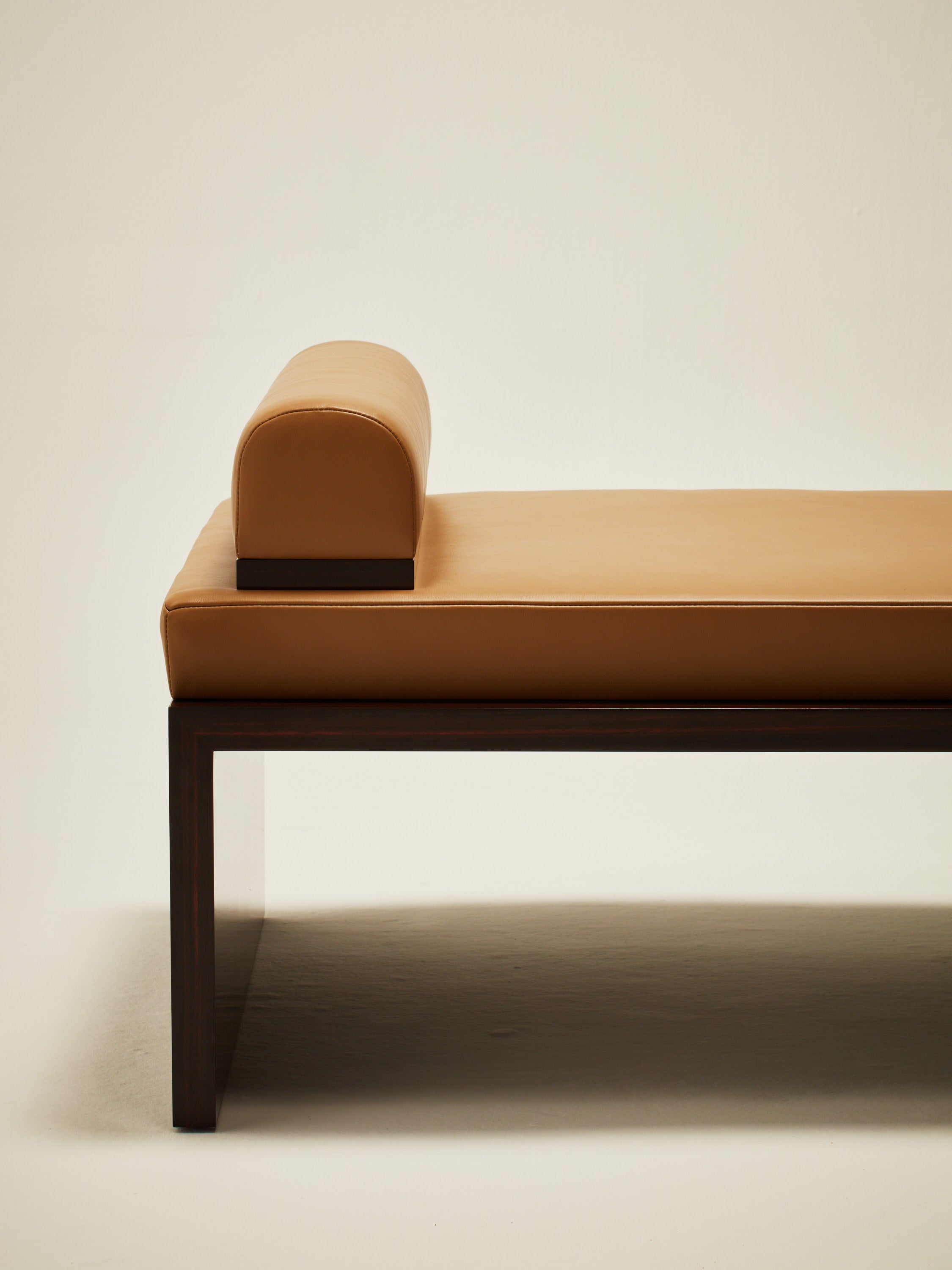 'Continuous' Daybed Handcrafted in Wood Veneer & Leather Upholstery — lifestyle setting
