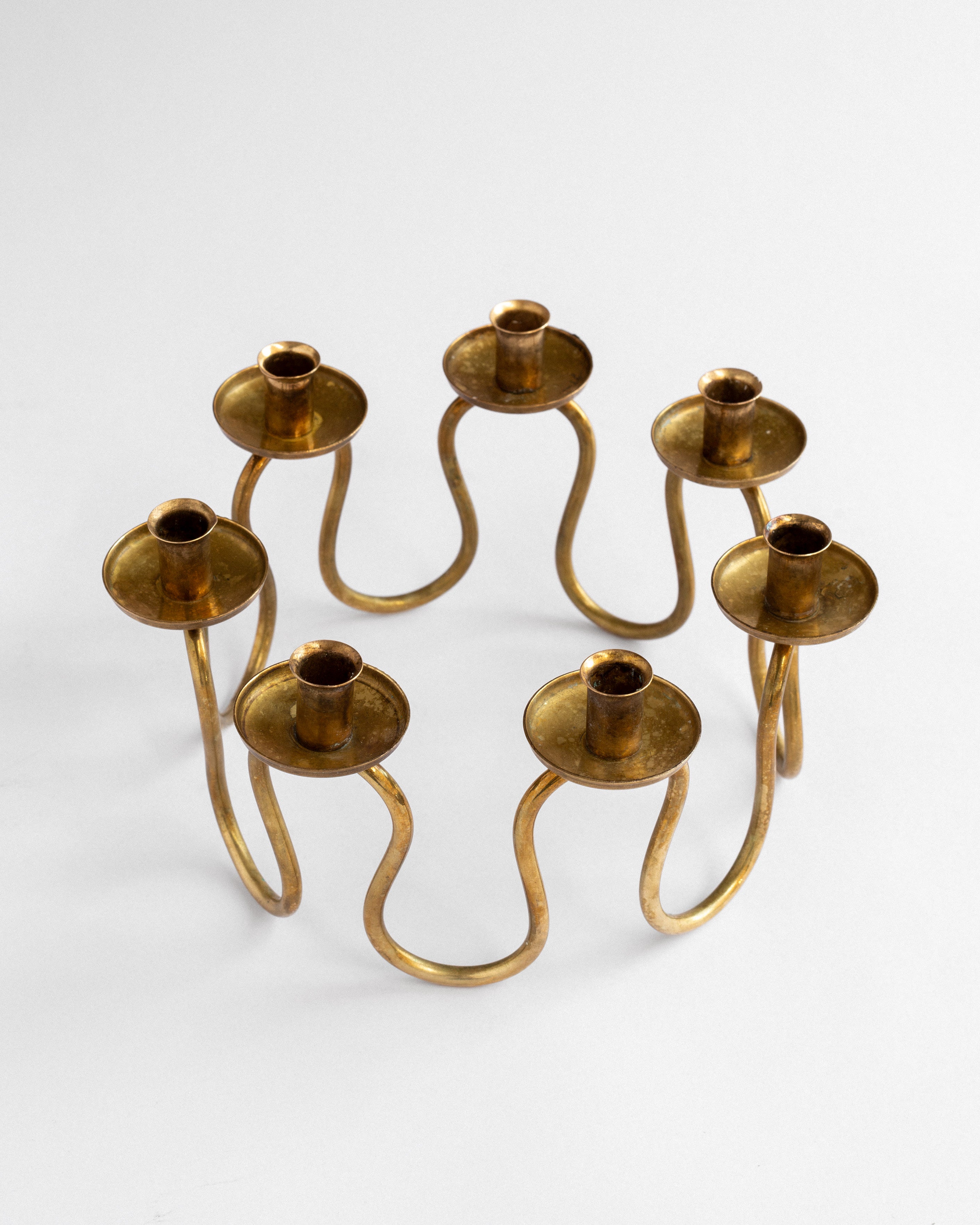 Scandinavian Modern Brass Candlebra by Lars Holmström, 1950s, Sweden — side angle