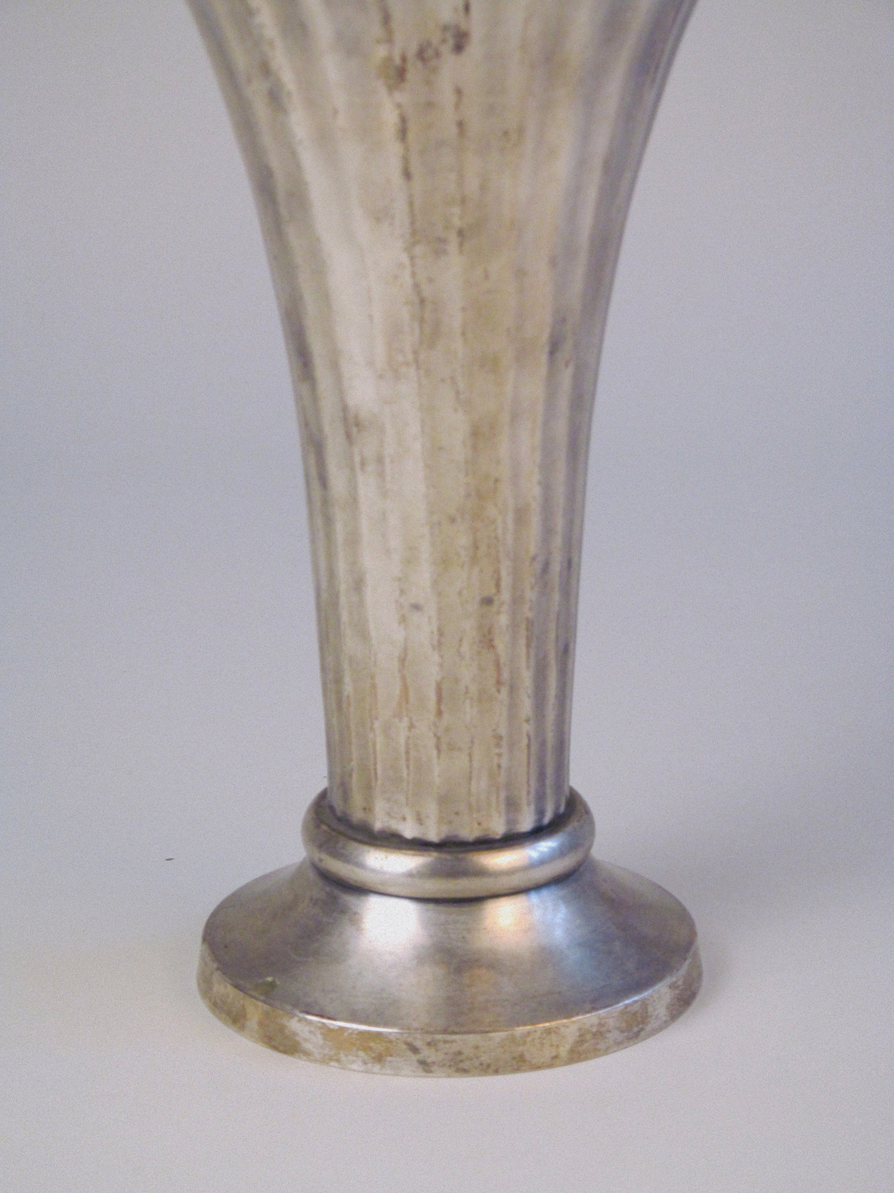 Scalloped Secessionist Vase c1920 — close-up of silver-toned metal base