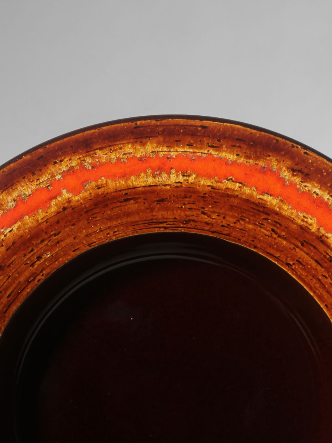 Orange Rimmed Ethnic Stoneware Bowl From Gabriel, 1960s — detail view