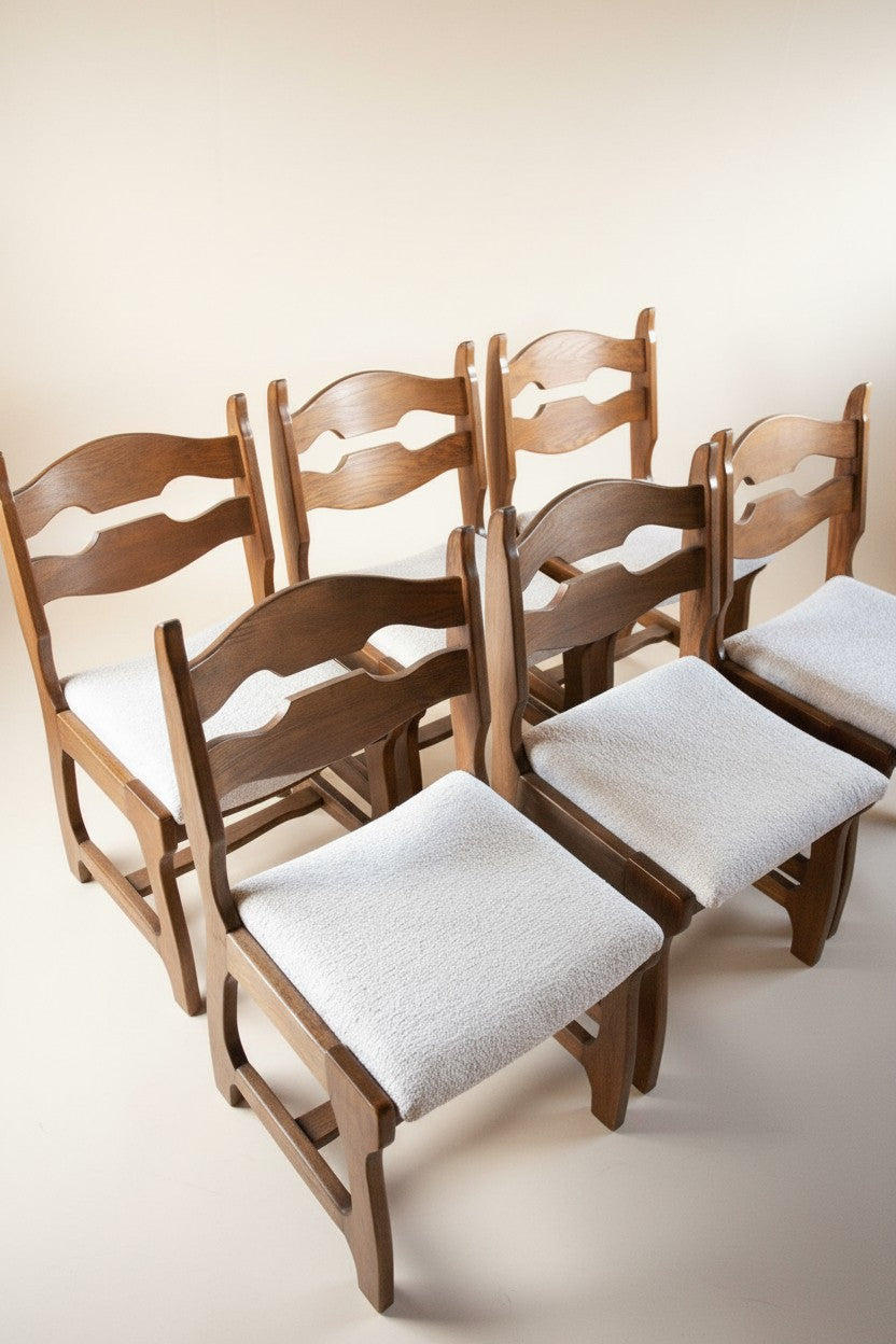 Set of six French Oak Dining Chairs attr Guillerme et Chambron