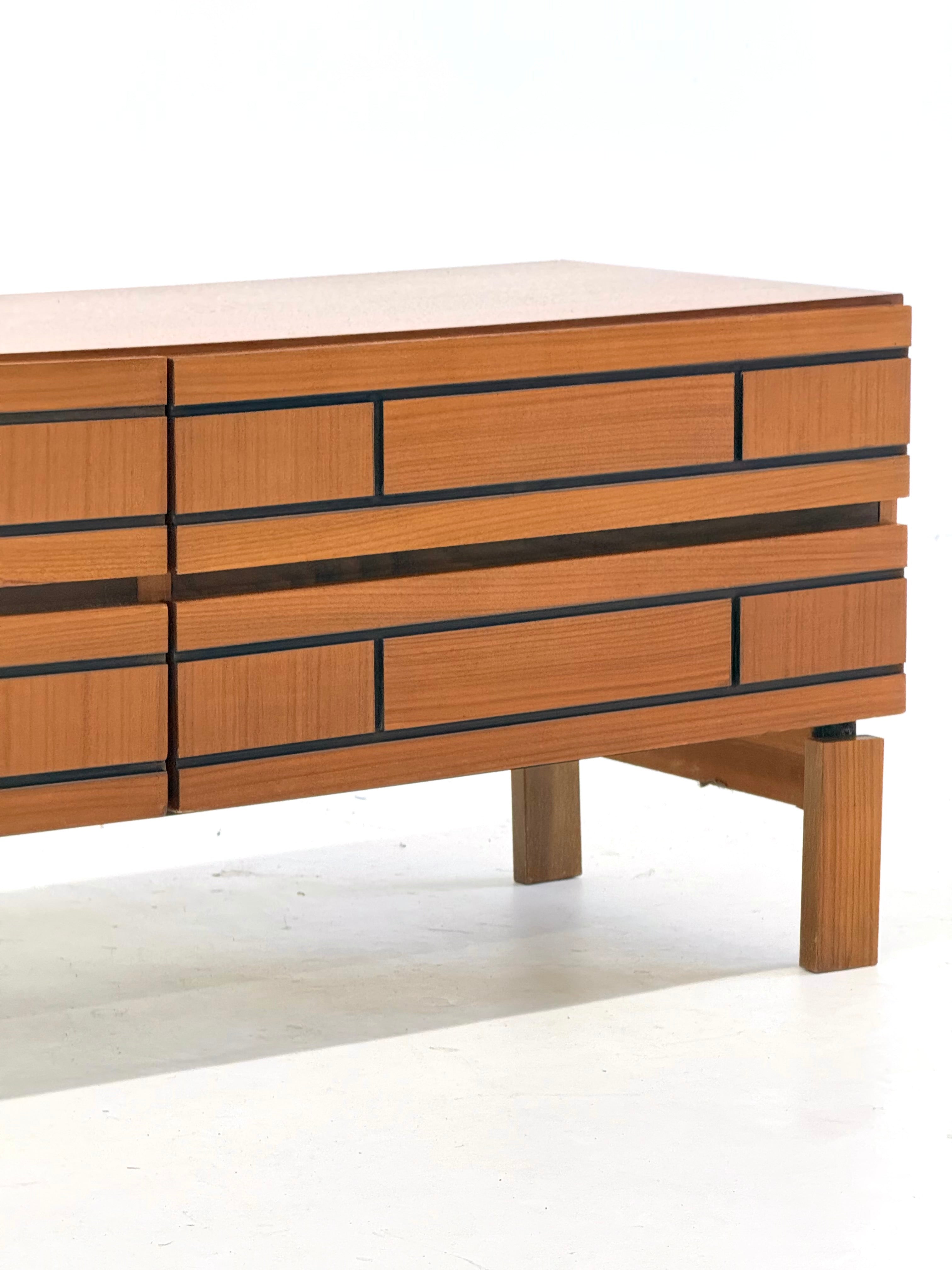Low Italian wooden sideboard with graphic black lines — additional view