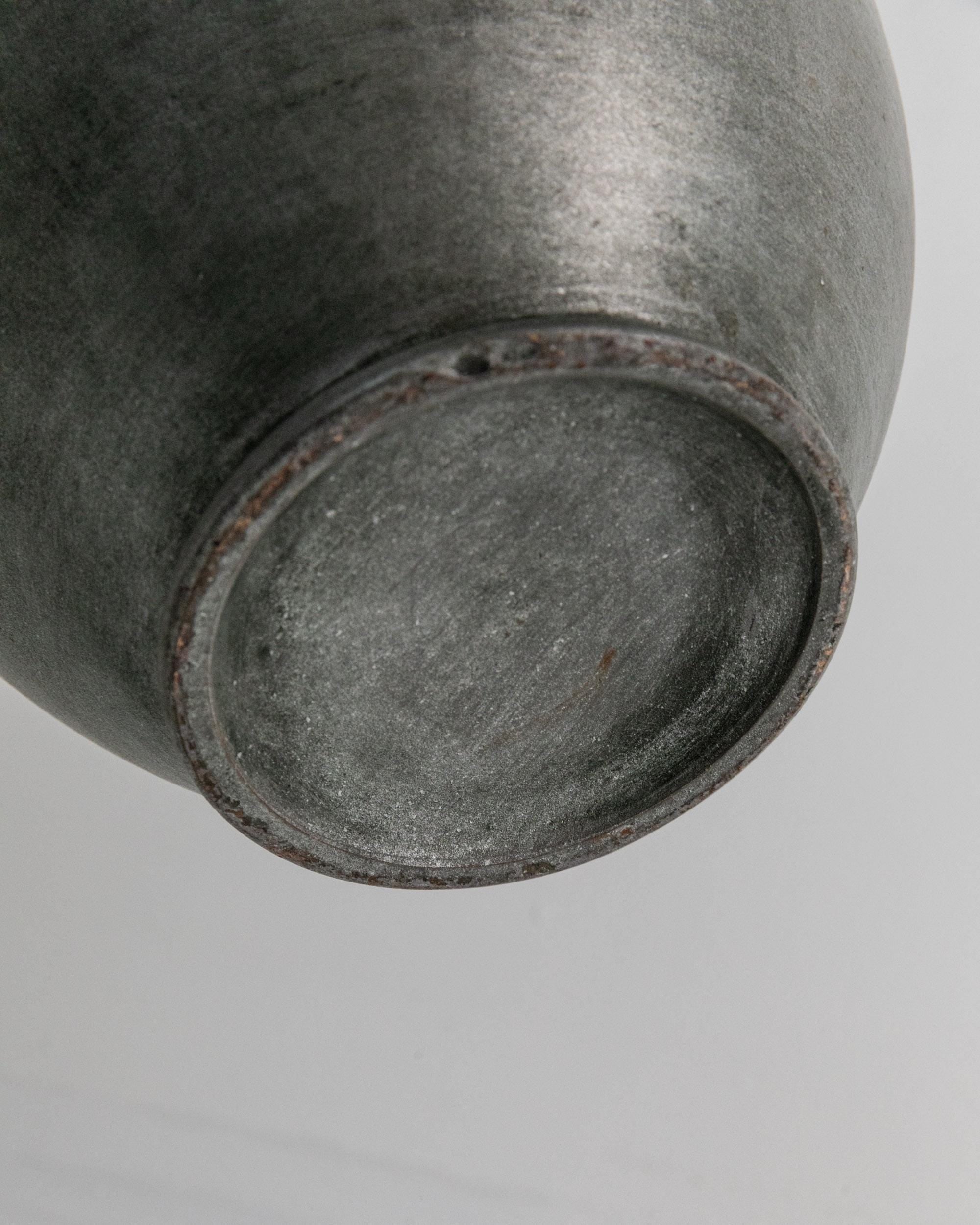 Vintage 1960s Studio Ceramic Vase with Handle, Large Rounded Form with Silver Glaze, Timeless Design, handmade Pottery, Elegant Gift Idea — in context