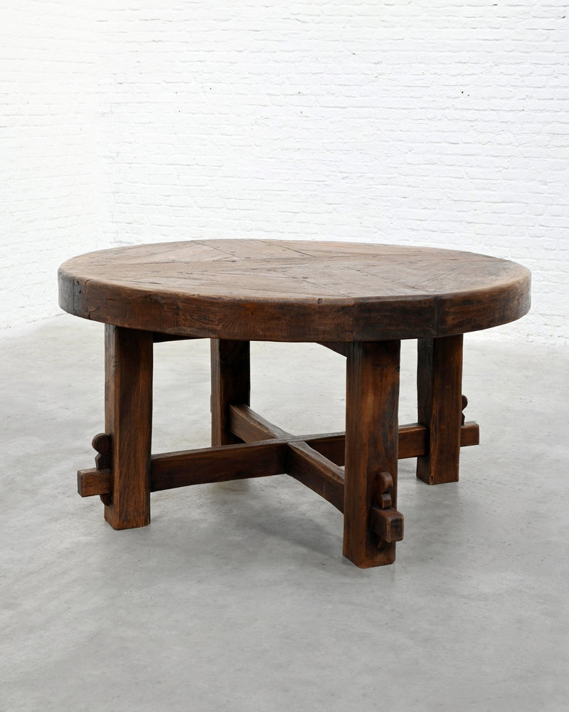 Rustic Wooden Dining Table, France 1920s by Introverso | The Oblist — handcrafted dark wood finish
