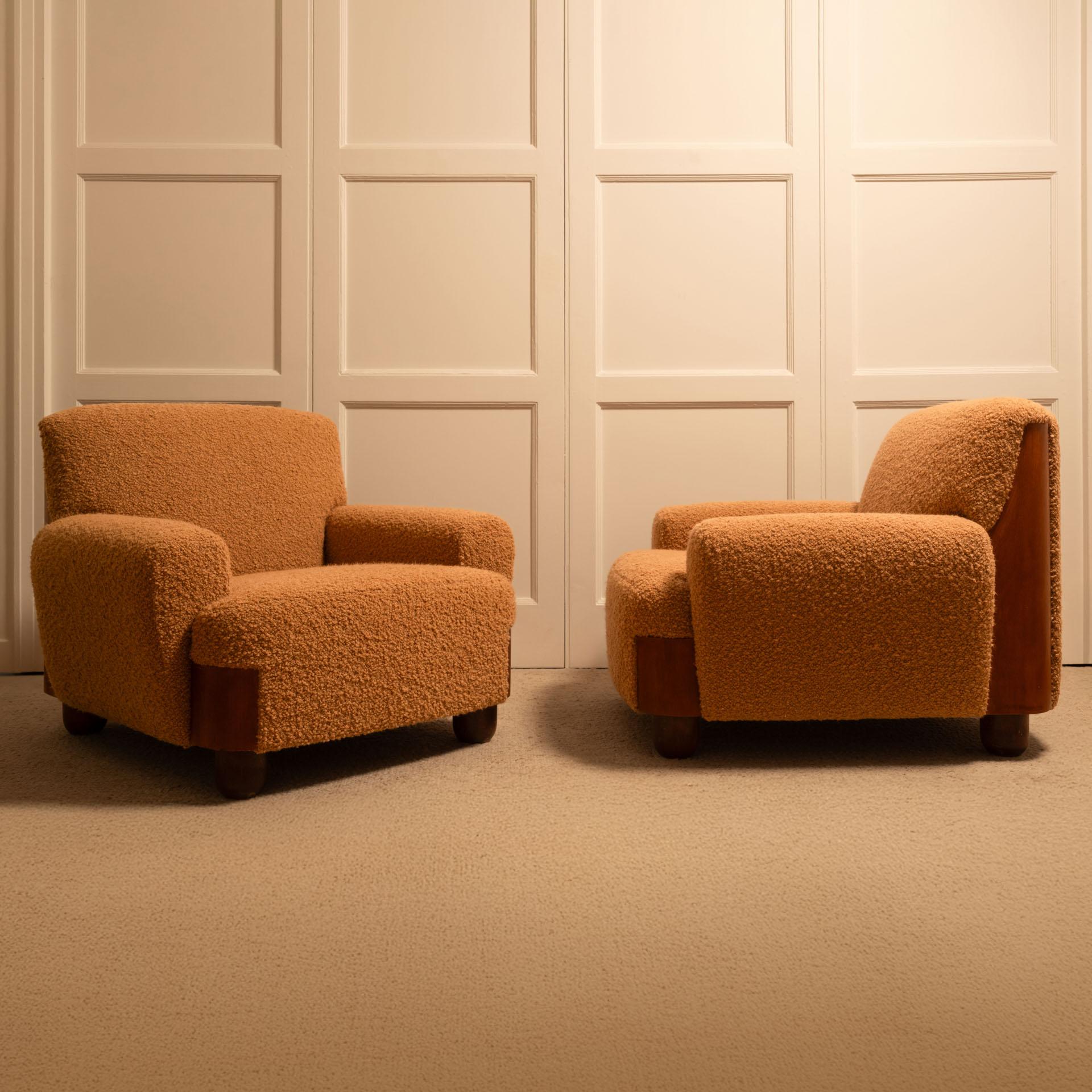 Italian armchairs wood & bouclé - 1970s — lifestyle setting