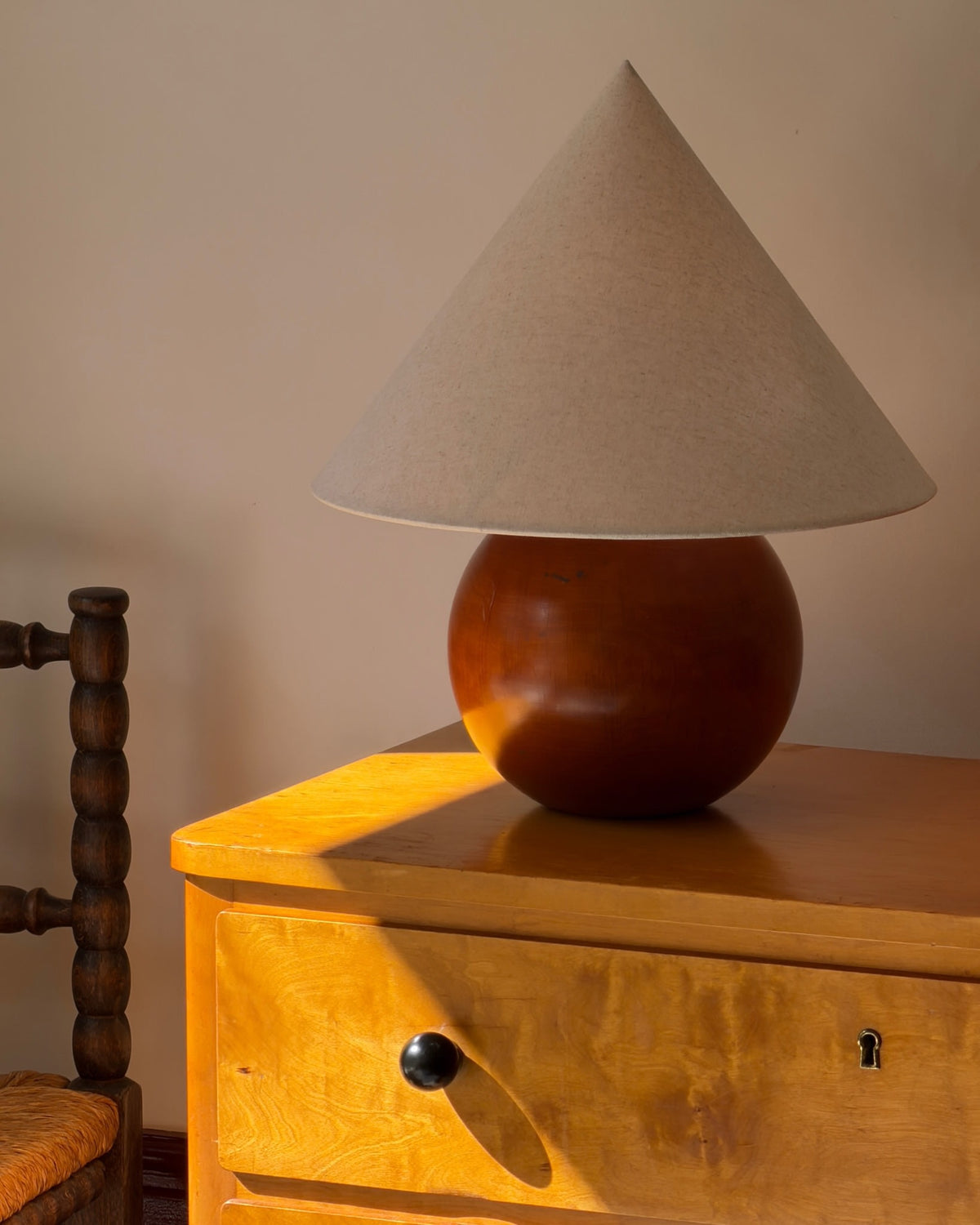 Vintage Wooden Cone Table Lamp — side angle