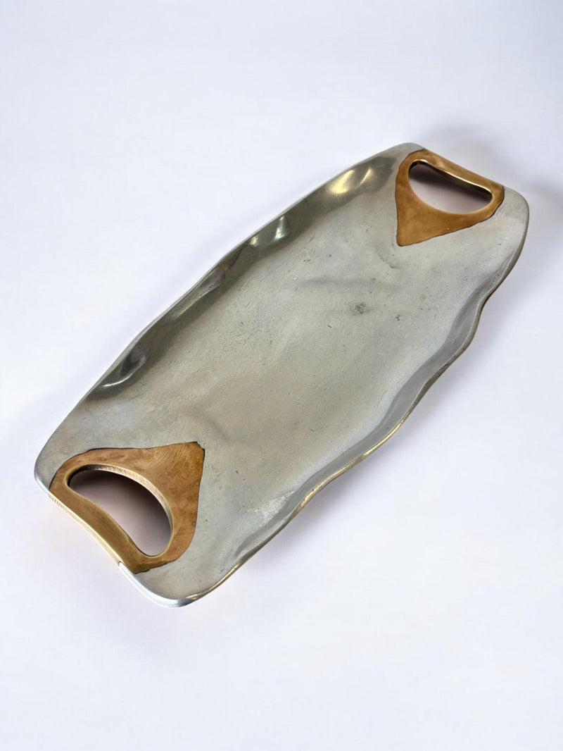 Brutalist Centerpiece by Ardisur, Bronze & Aluminium, Spain, 1970's — top view of textured metal tray