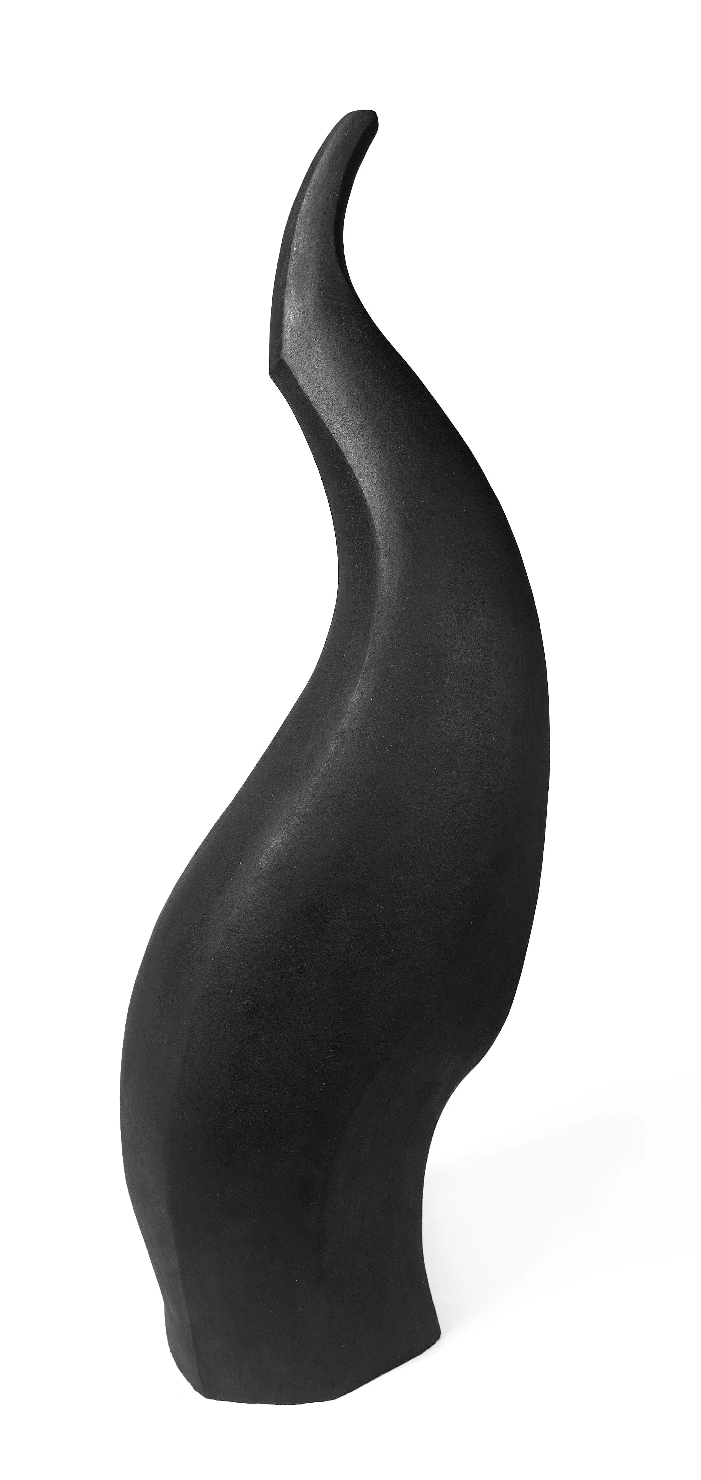 Kuro I - Modern Sculpture in Black Stoneware Clay — side angle