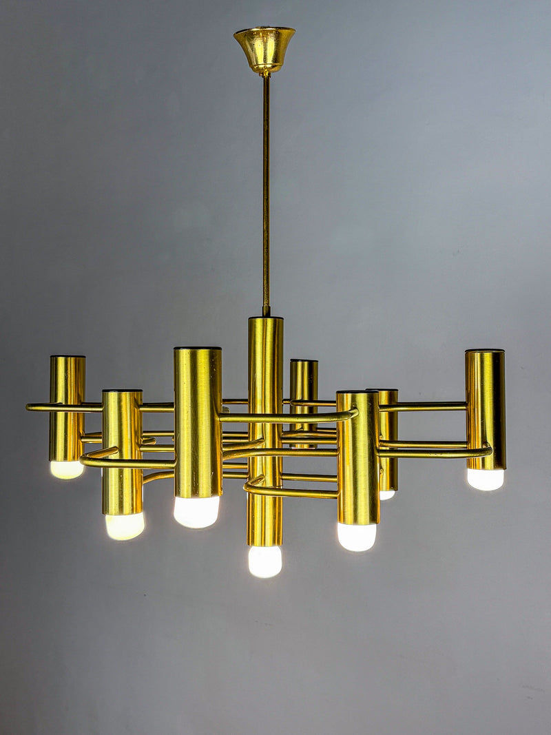 Gaetano Sciolari Geometric Chandelier, 9 lights, Italy, 1970s by Malamar Studio | The Oblist